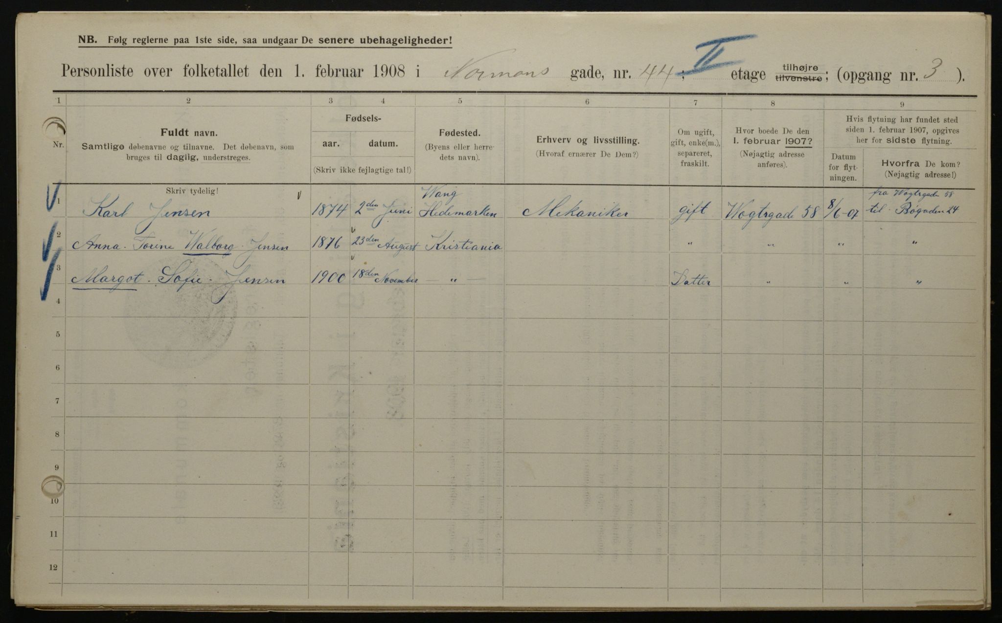 OBA, Municipal Census 1908 for Kristiania, 1908, p. 66424