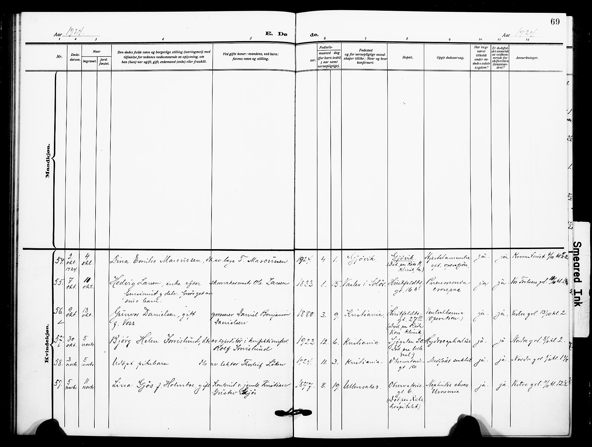 Johannes prestekontor Kirkebøker, AV/SAO-A-10852/F/Fa/L0012: Parish register (official) no. 12, 1918-1930, p. 69