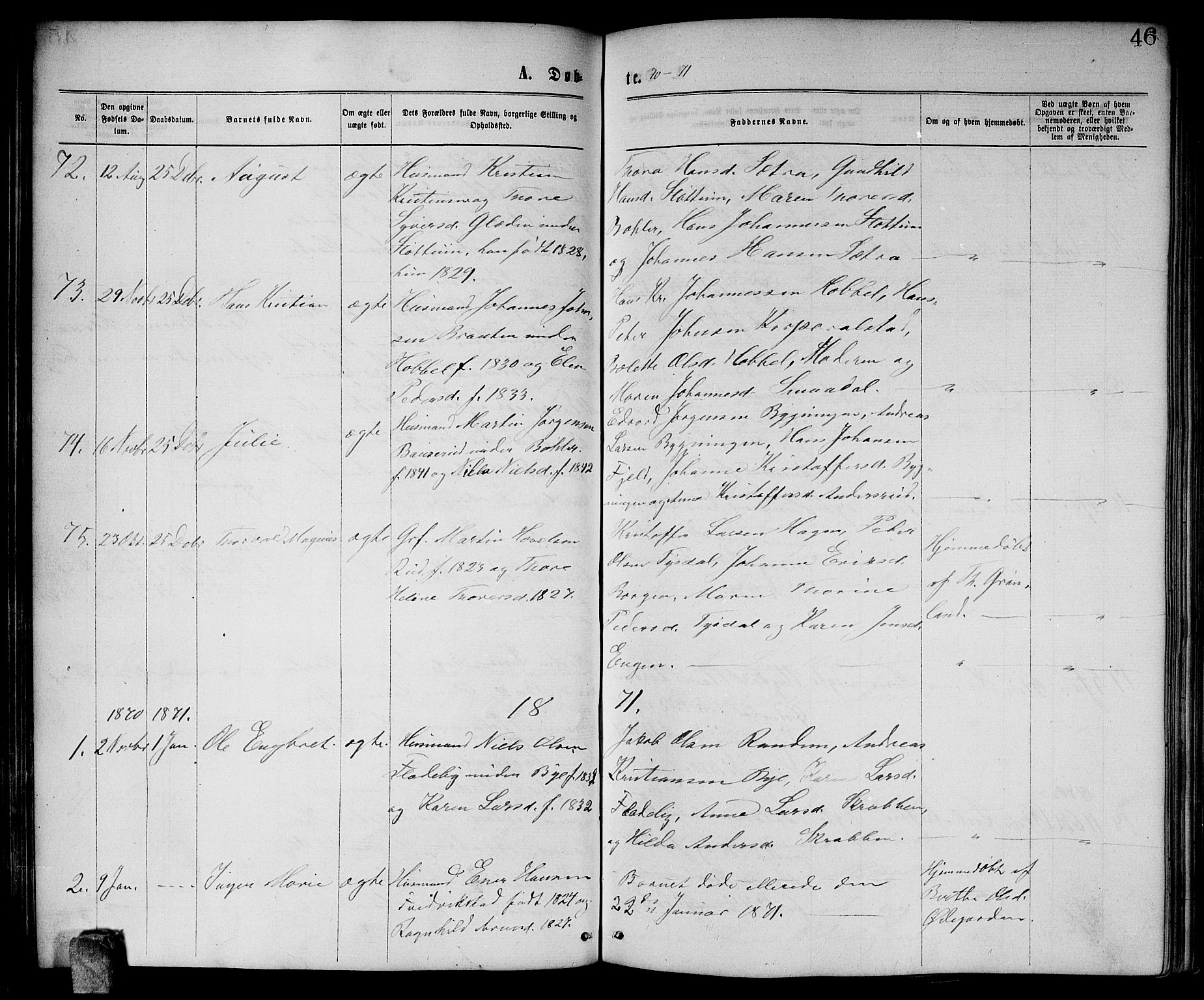 Enebakk prestekontor Kirkebøker, SAO/A-10171c/G/Ga/L0005: Parish register (copy) no. I 5, 1867-1888, p. 46
