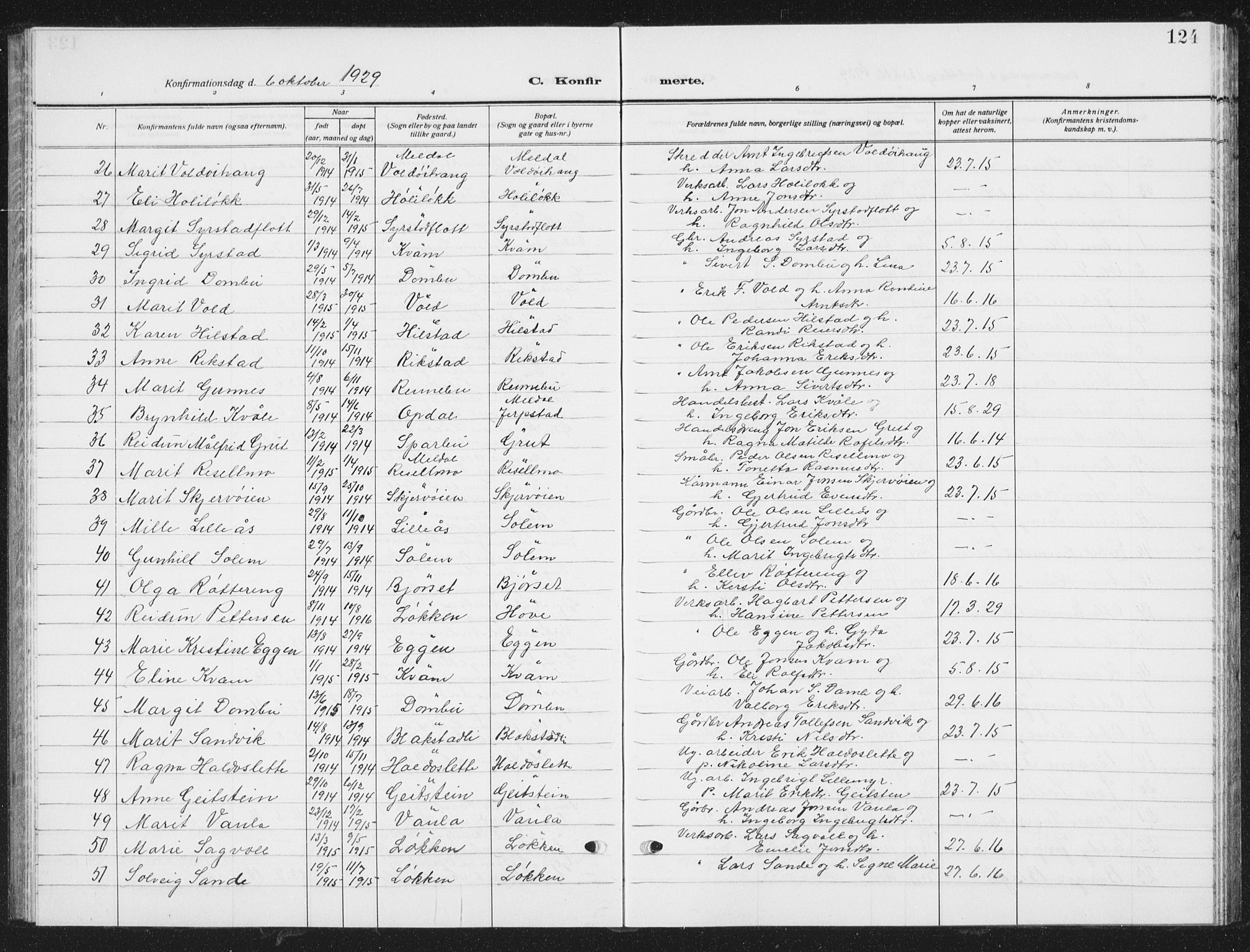 Ministerialprotokoller, klokkerbøker og fødselsregistre - Sør-Trøndelag, SAT/A-1456/672/L0866: Parish register (copy) no. 672C05, 1929-1939, p. 124