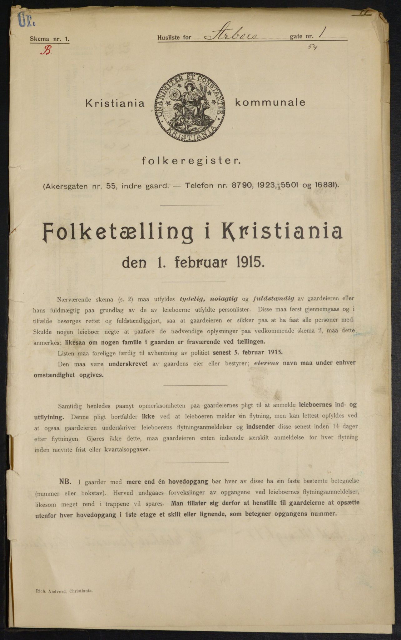 OBA, Municipal Census 1915 for Kristiania, 1915, p. 1656