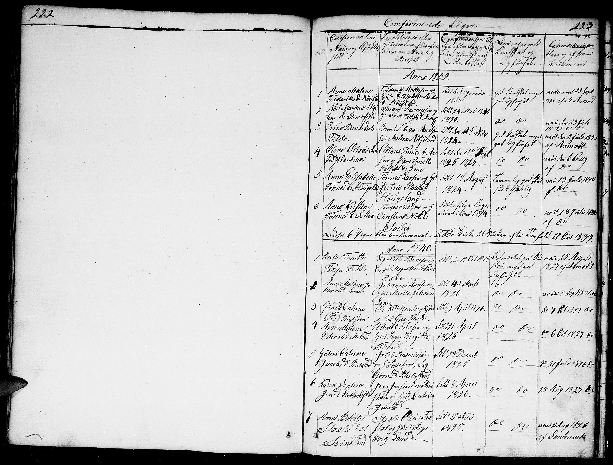 Kvinesdal sokneprestkontor, SAK/1111-0026/F/Fb/Fba/L0002: Parish register (copy) no. B 2, 1838-1858, p. 222-223