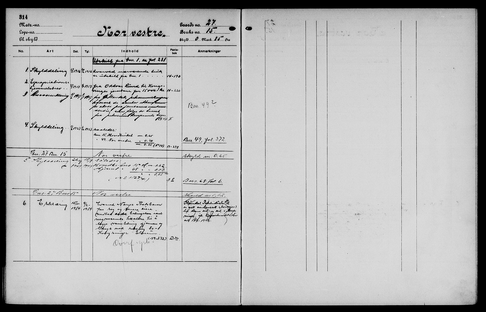 Vinger og Odal sorenskriveri, SAH/TING-022/H/Ha/Hac/Hacc/L0004: Mortgage register no. 3.4, 1923, p. 314