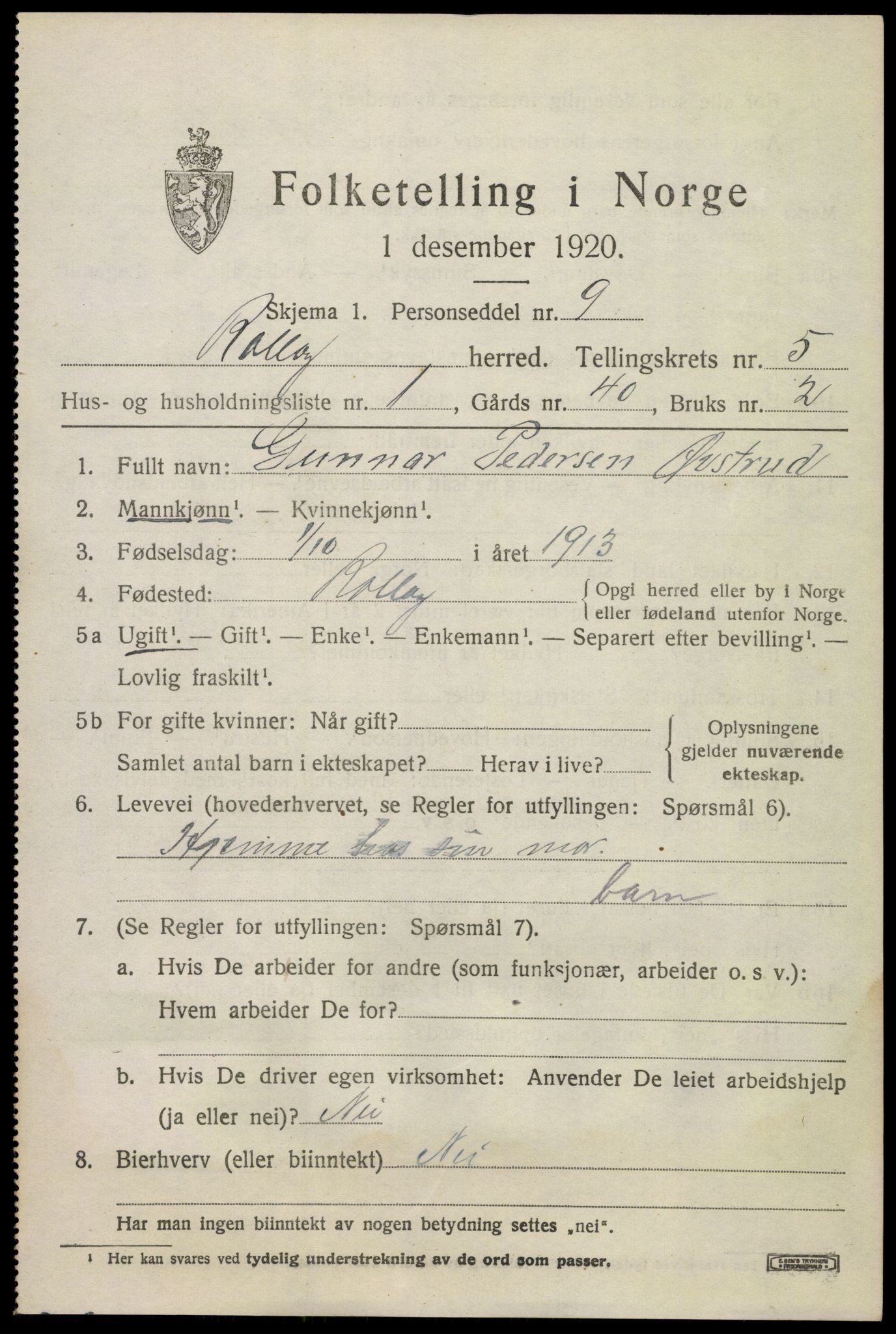 SAKO, 1920 census for Rollag, 1920, p. 2062