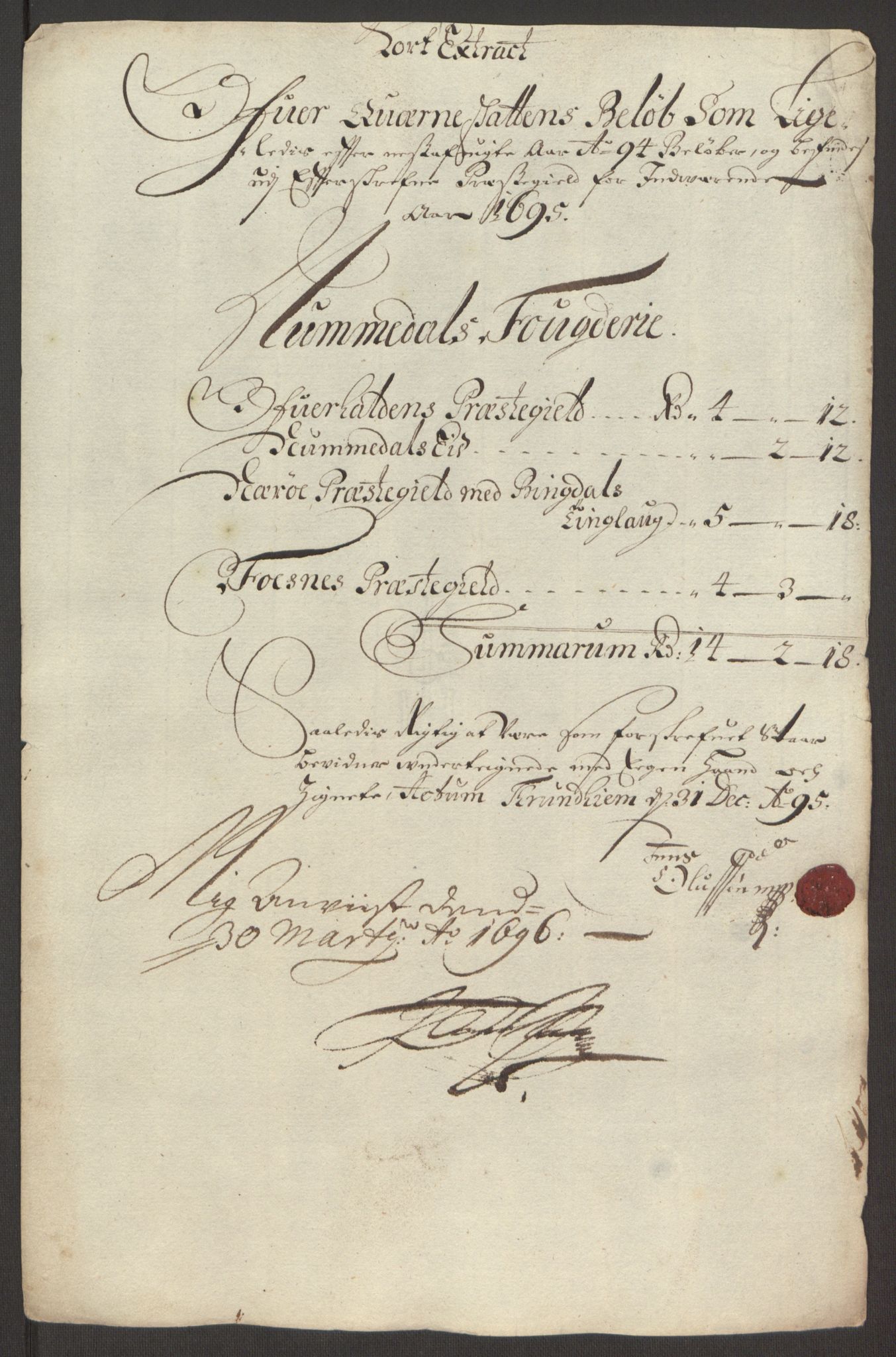 Rentekammeret inntil 1814, Reviderte regnskaper, Fogderegnskap, RA/EA-4092/R64/L4424: Fogderegnskap Namdal, 1692-1695, p. 462
