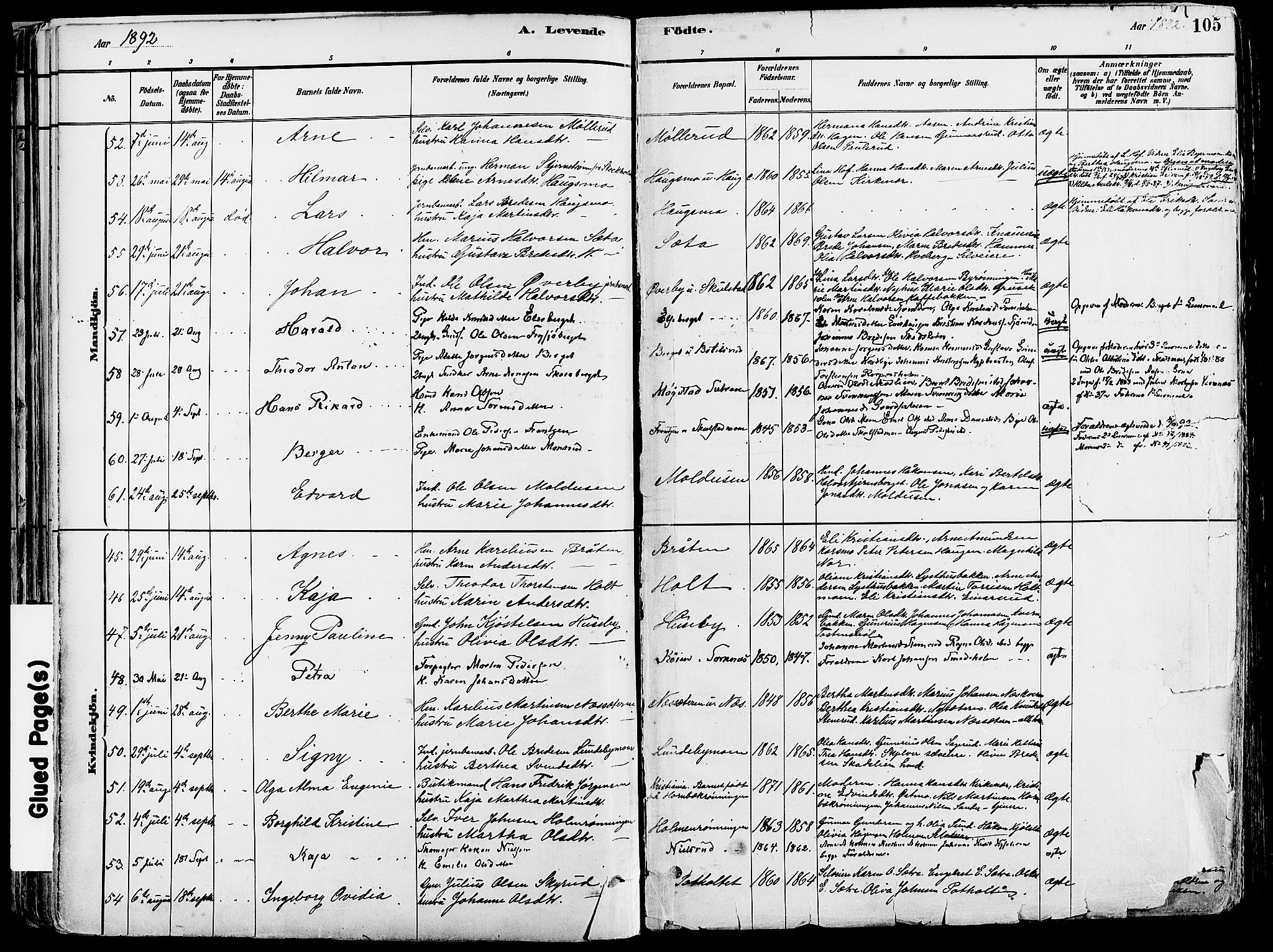 Grue prestekontor, AV/SAH-PREST-036/H/Ha/Haa/L0012: Parish register (official) no. 12, 1881-1897, p. 105