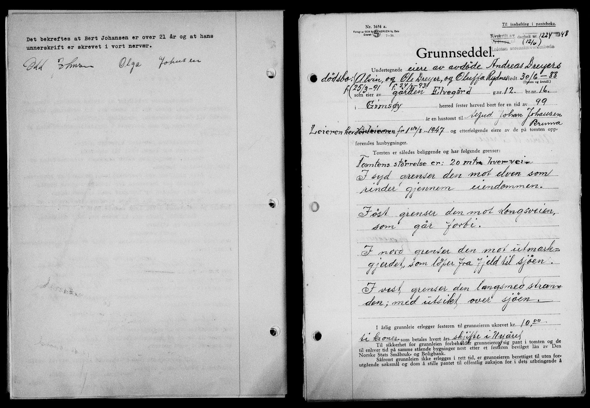 Lofoten sorenskriveri, SAT/A-0017/1/2/2C/L0018a: Mortgage book no. 18a, 1948-1948, Diary no: : 1224/1948