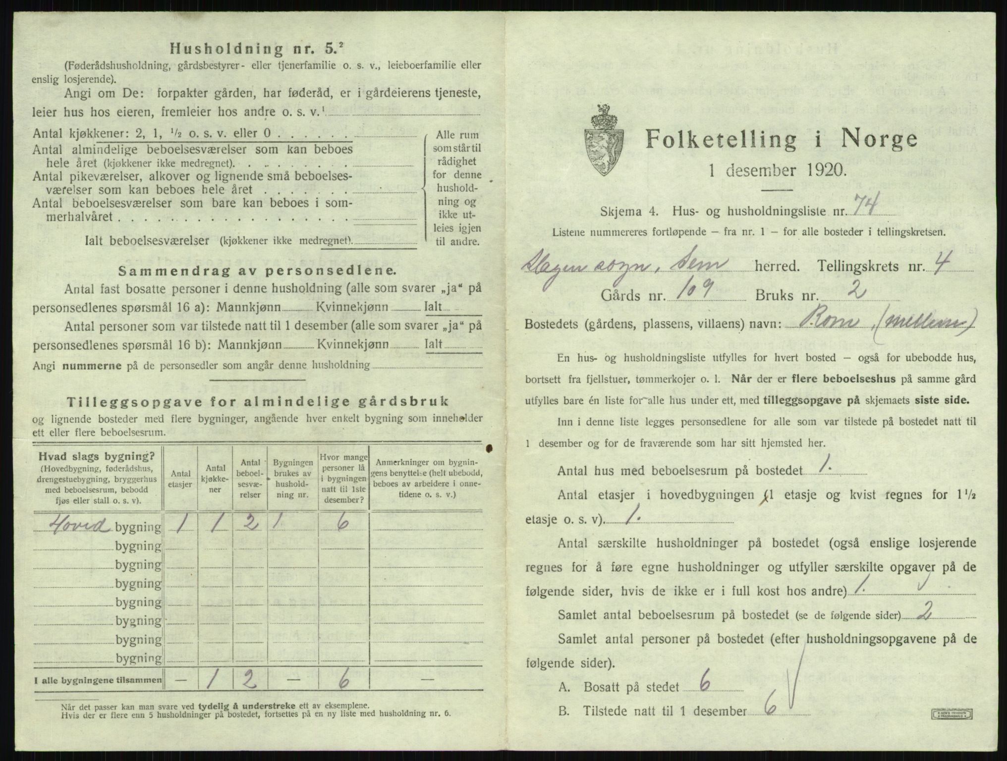 SAKO, 1920 census for Sem, 1920, p. 891