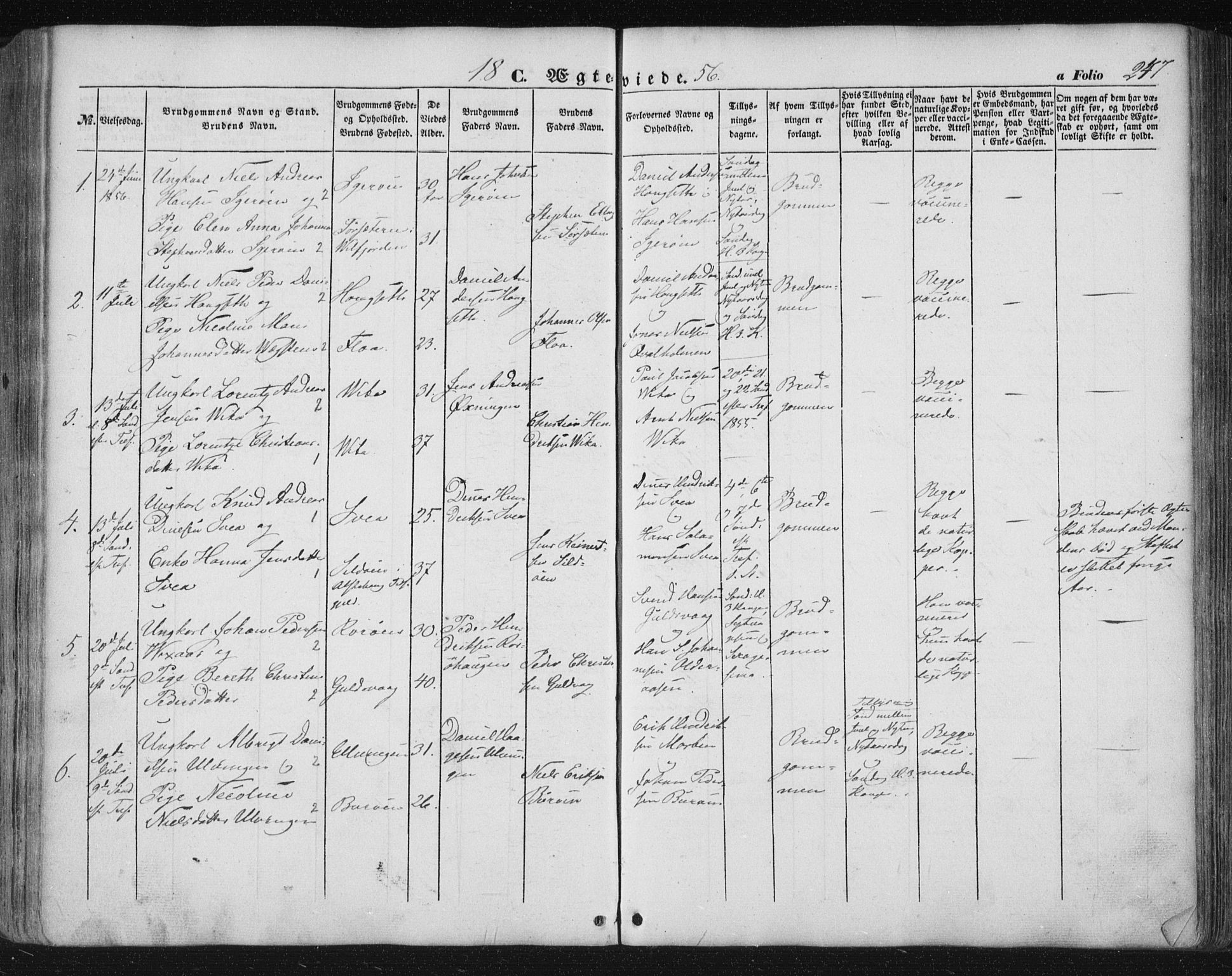 Ministerialprotokoller, klokkerbøker og fødselsregistre - Nordland, SAT/A-1459/816/L0240: Parish register (official) no. 816A06, 1846-1870, p. 247