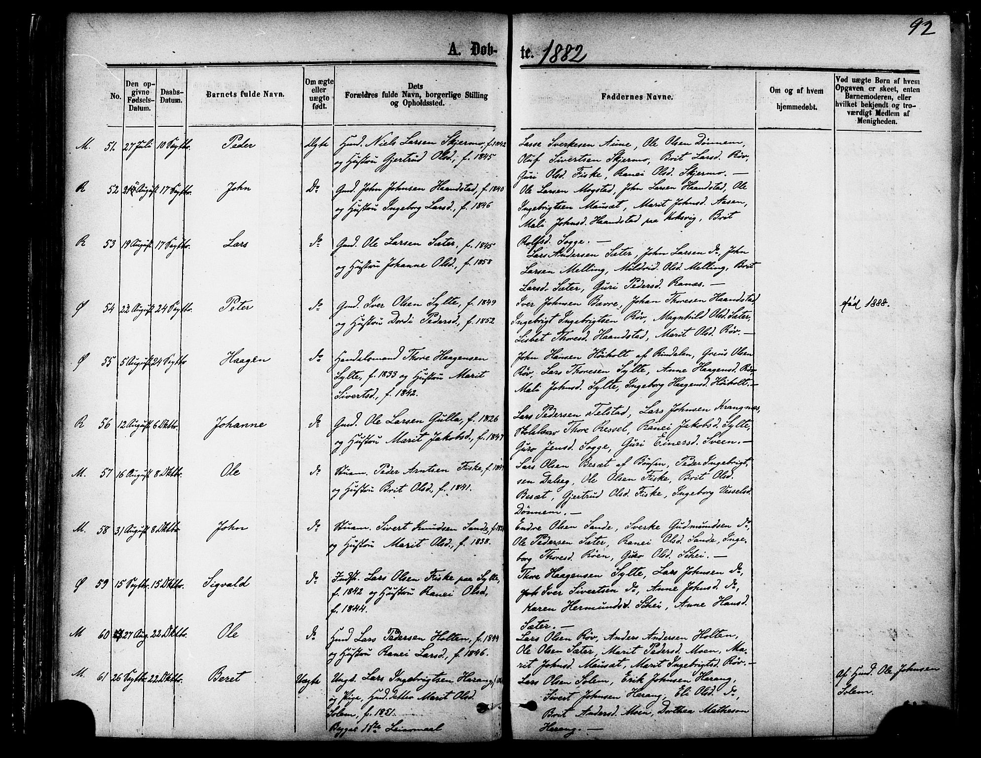 Ministerialprotokoller, klokkerbøker og fødselsregistre - Møre og Romsdal, AV/SAT-A-1454/595/L1046: Parish register (official) no. 595A08, 1874-1884, p. 92