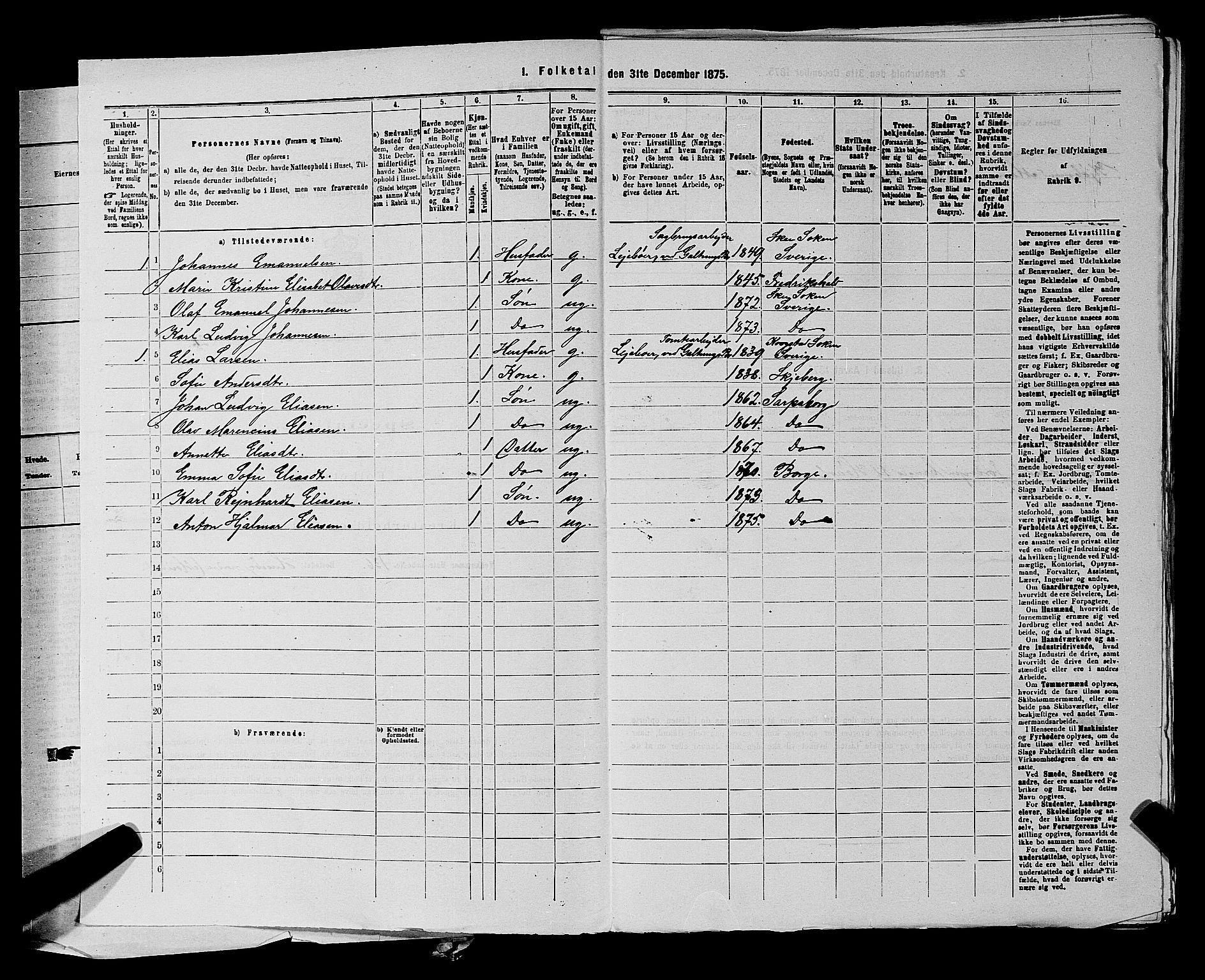 RA, 1875 census for 0113P Borge, 1875, p. 192