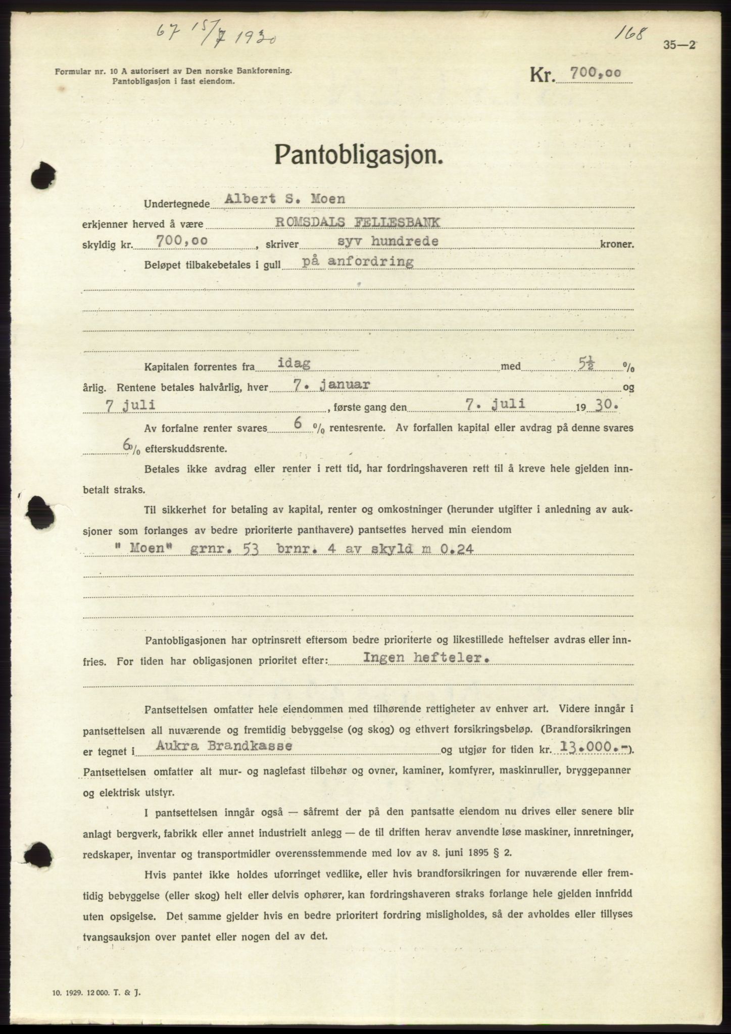 Romsdal sorenskriveri, AV/SAT-A-4149/1/2/2C/L0058: Mortgage book no. 52, 1930-1930, Deed date: 15.07.1930