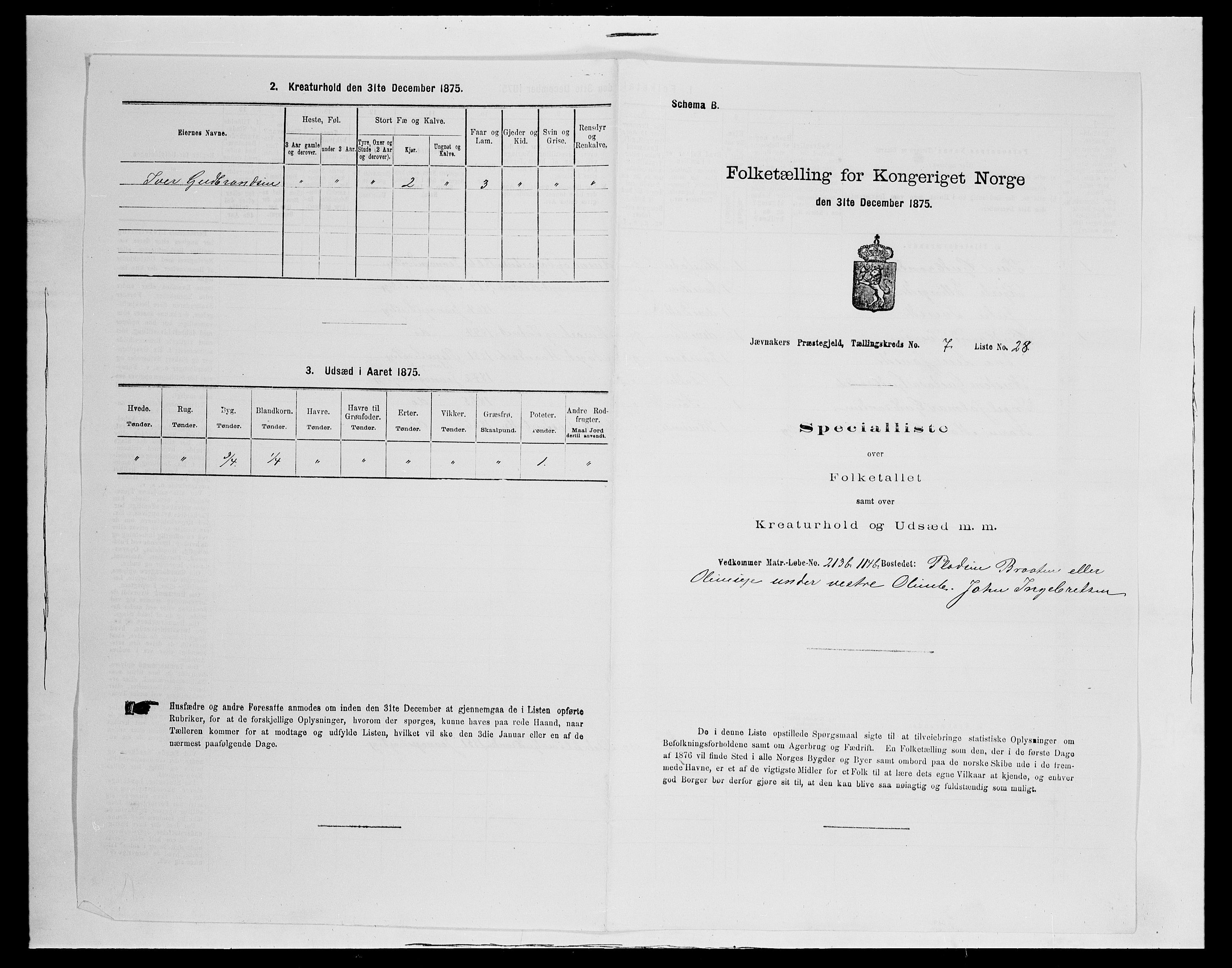 SAH, 1875 census for 0532P Jevnaker, 1875, p. 1212