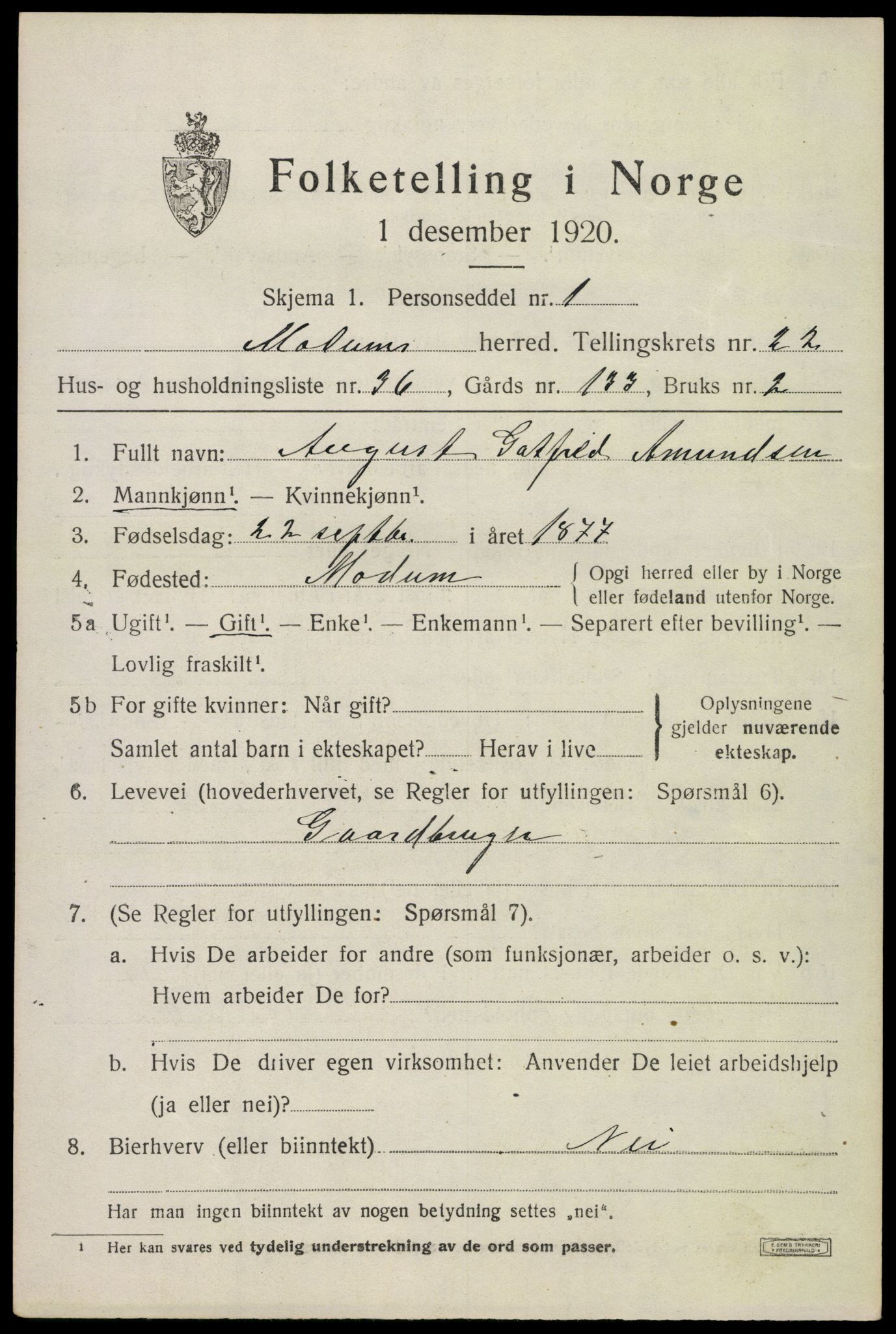 SAKO, 1920 census for Modum, 1920, p. 23399