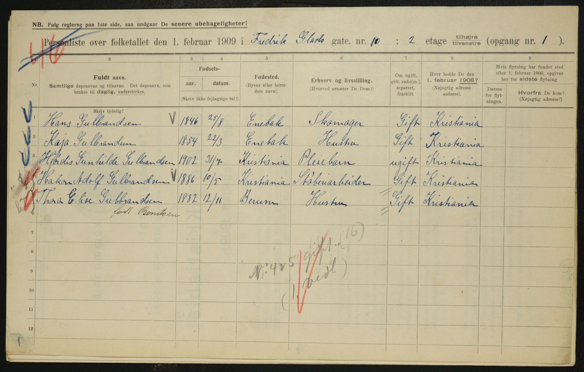 OBA, Municipal Census 1909 for Kristiania, 1909, p. 24044