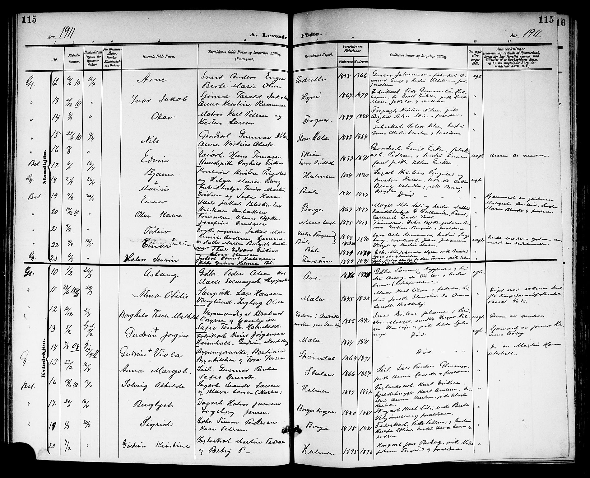 Gjerpen kirkebøker, SAKO/A-265/G/Ga/L0003: Parish register (copy) no. I 3, 1901-1919, p. 115