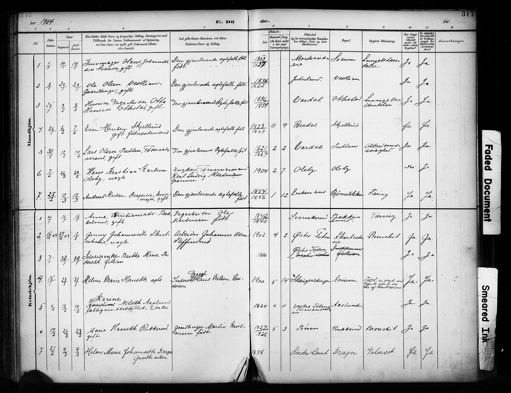Vestre Toten prestekontor, SAH/PREST-108/H/Ha/Haa/L0011: Parish register (official) no. 11, 1895-1906, p. 317