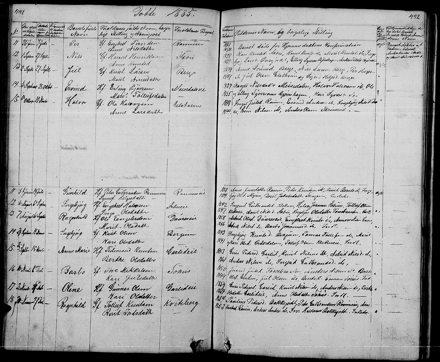 Nord-Aurdal prestekontor, SAH/PREST-132/H/Ha/Hab/L0001: Parish register (copy) no. 1, 1834-1887, p. 441-442