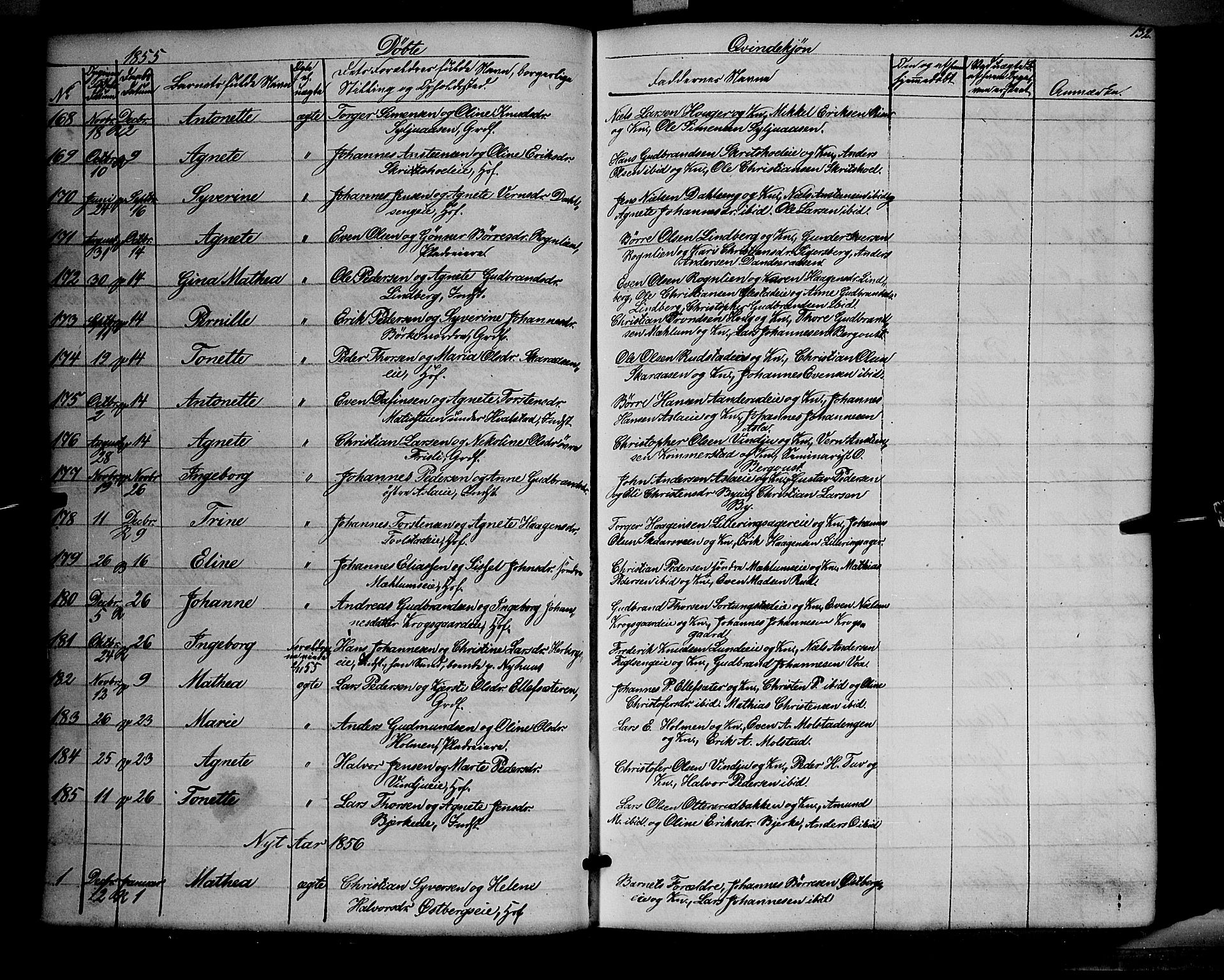 Ringsaker prestekontor, SAH/PREST-014/K/Ka/L0009: Parish register (official) no. 9, 1850-1860, p. 132