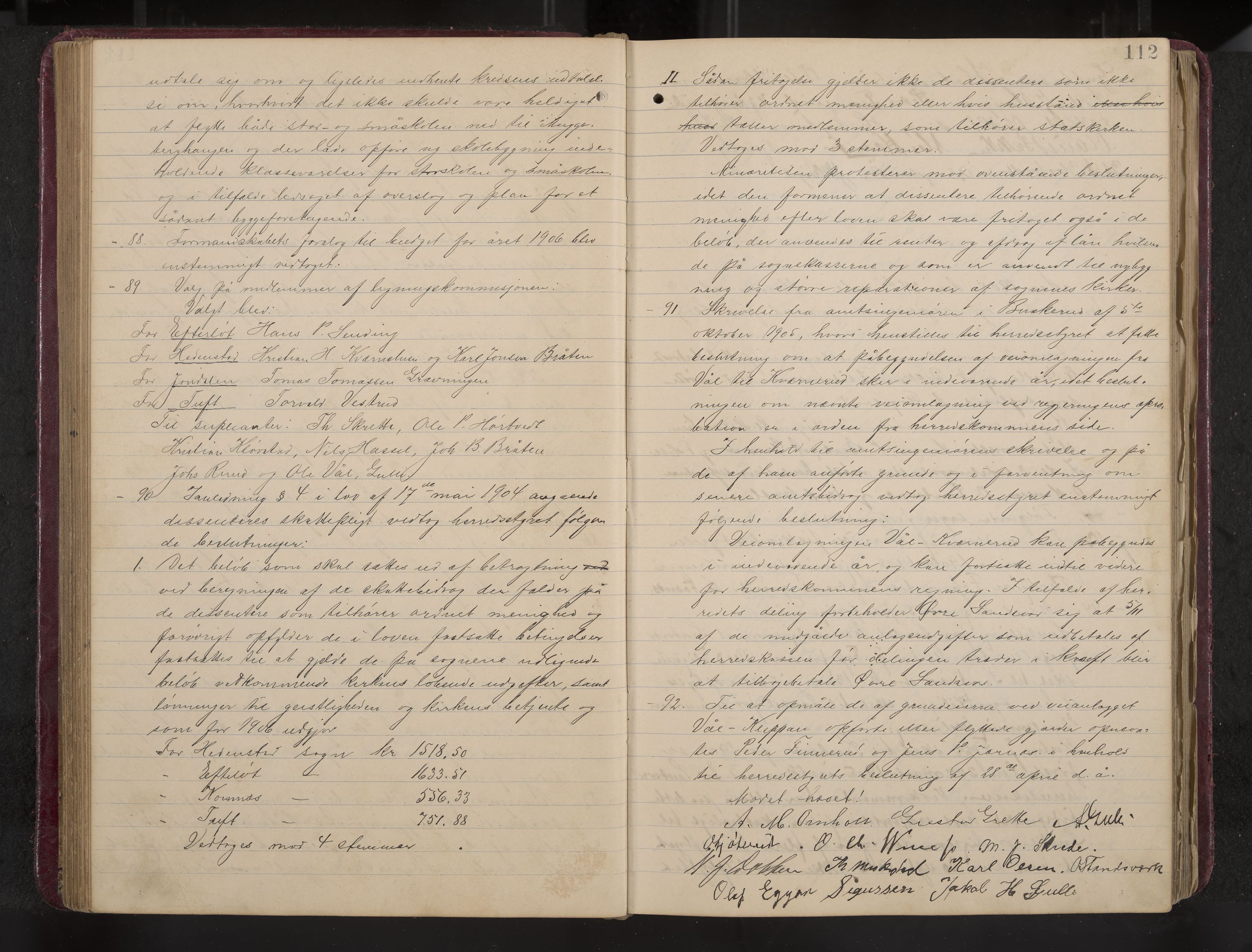 Ytre Sandsvær formannskap og sentraladministrasjon, IKAK/0629021/A/Aa/L0001: Møtebok med register, 1902-1919, p. 112