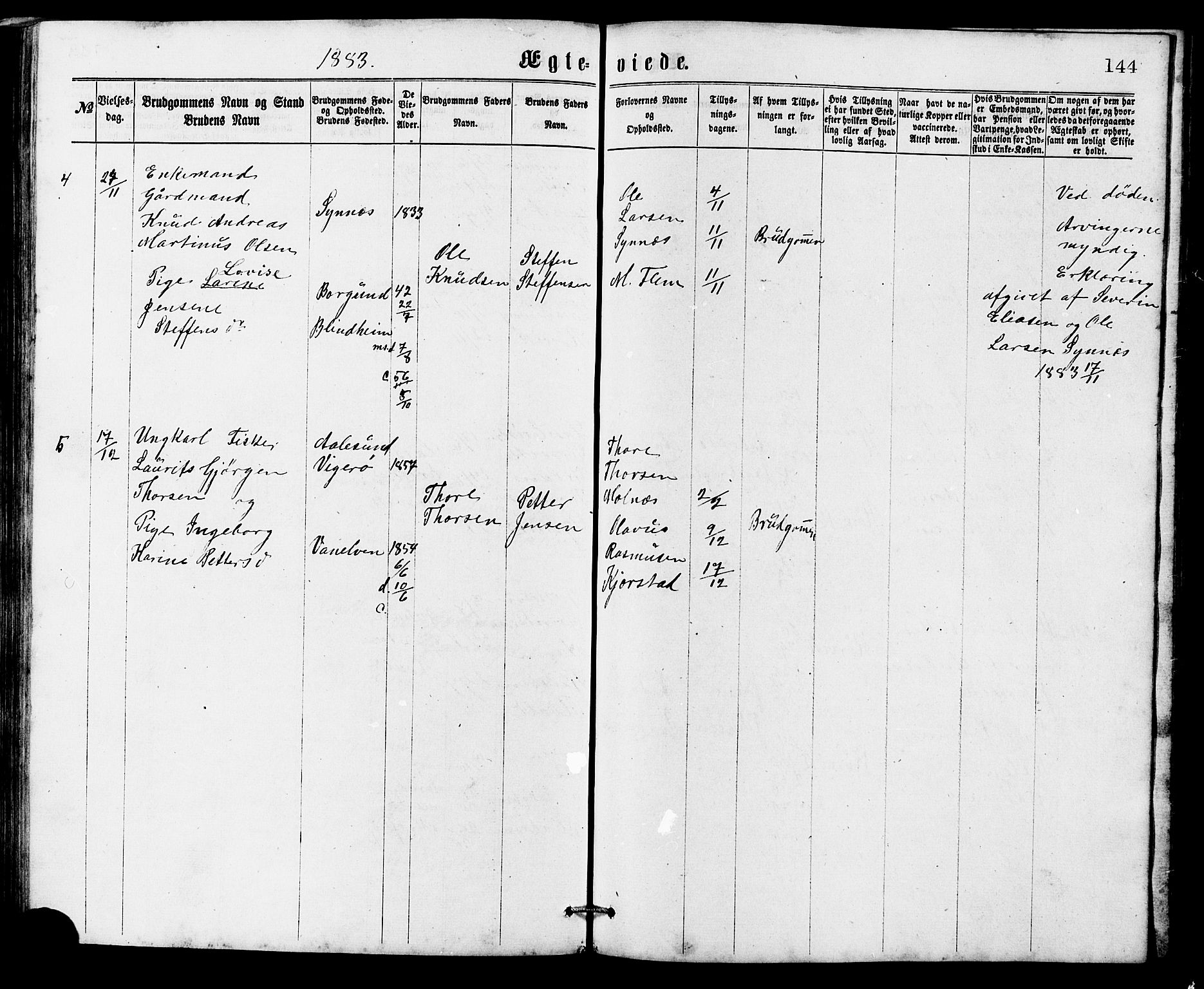 Ministerialprotokoller, klokkerbøker og fødselsregistre - Møre og Romsdal, AV/SAT-A-1454/537/L0521: Parish register (copy) no. 537C02, 1869-1888, p. 144