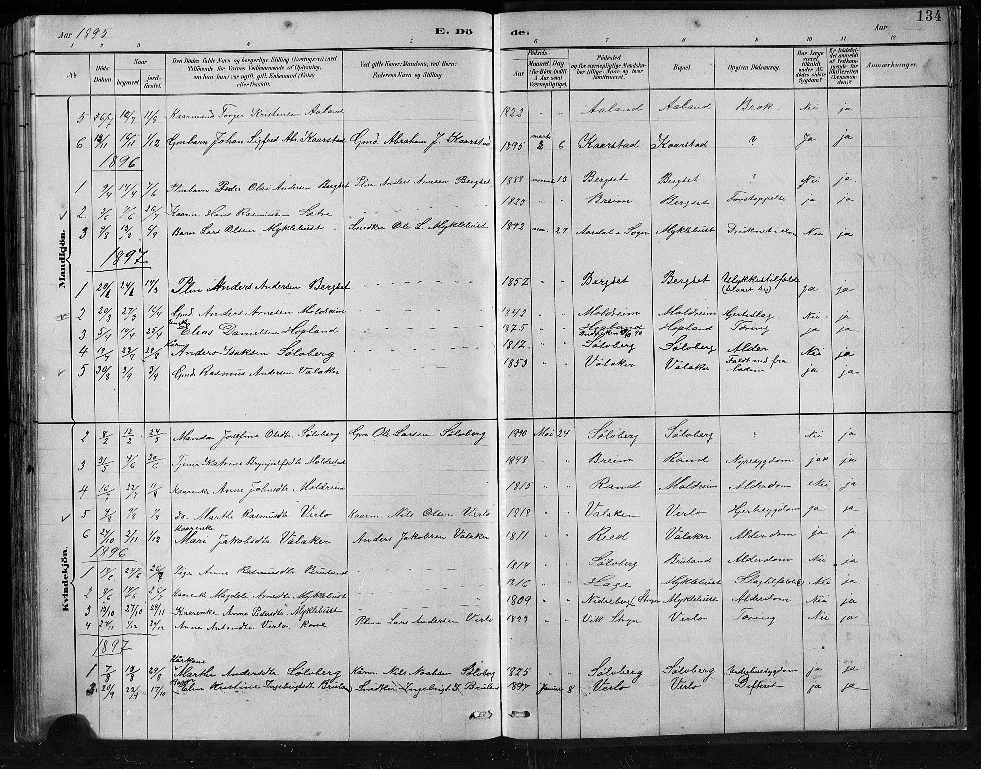 Innvik sokneprestembete, SAB/A-80501: Parish register (copy) no. C 3, 1883-1911, p. 134