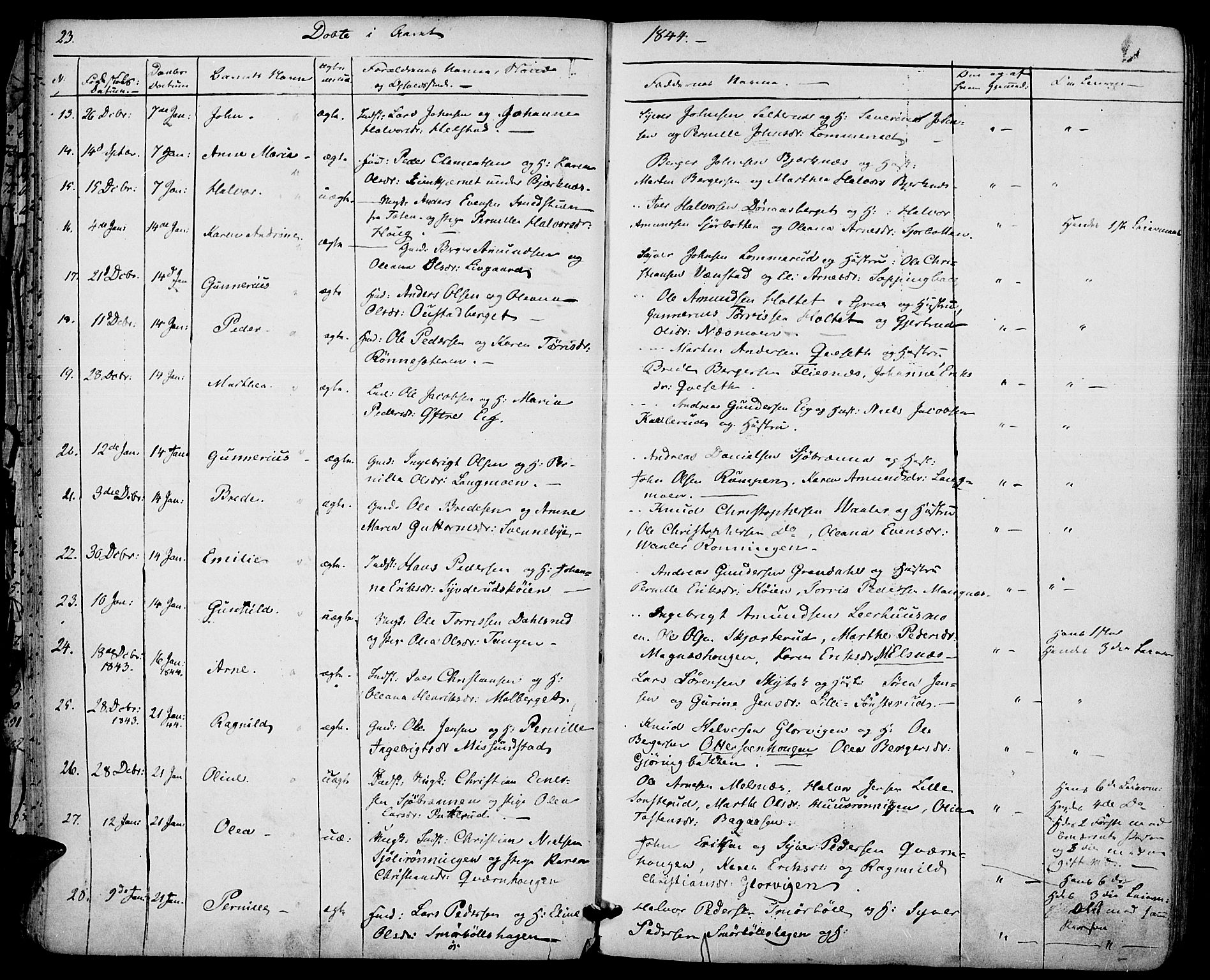 Hof prestekontor, SAH/PREST-038/H/Ha/Haa/L0007: Parish register (official) no. 7, 1841-1848, p. 23