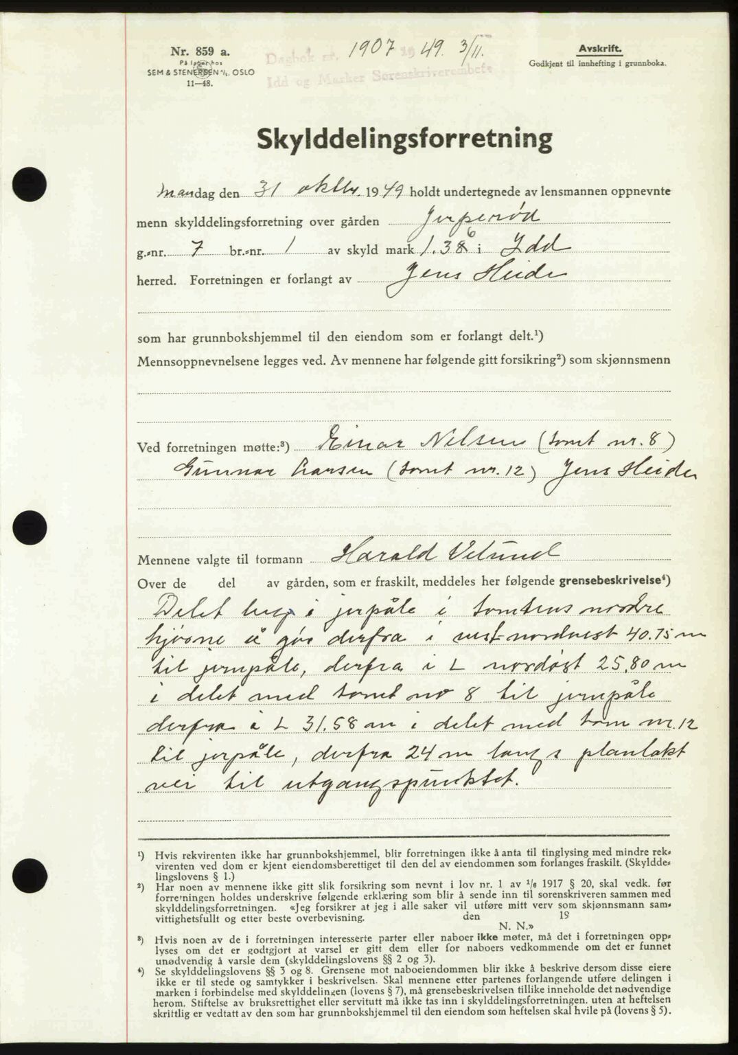 Idd og Marker sorenskriveri, AV/SAO-A-10283/G/Gb/Gbb/L0013: Mortgage book no. A13, 1949-1950, Diary no: : 1907/1949