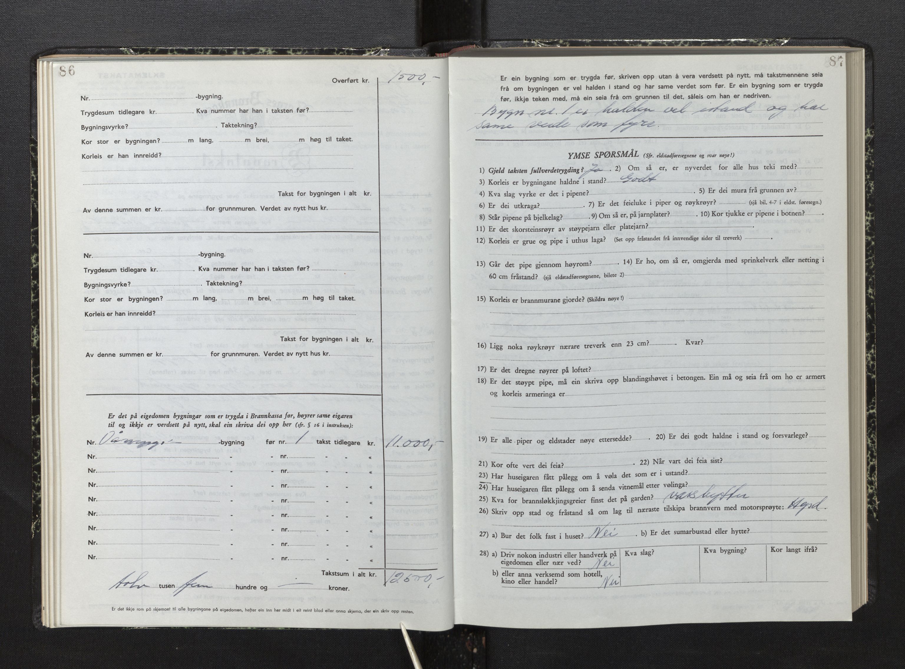 Lensmannen i Sveio, SAB/A-35301/0012/L0010: Branntakstprotokoll, skjematakst, 1949-1954, p. 86-87