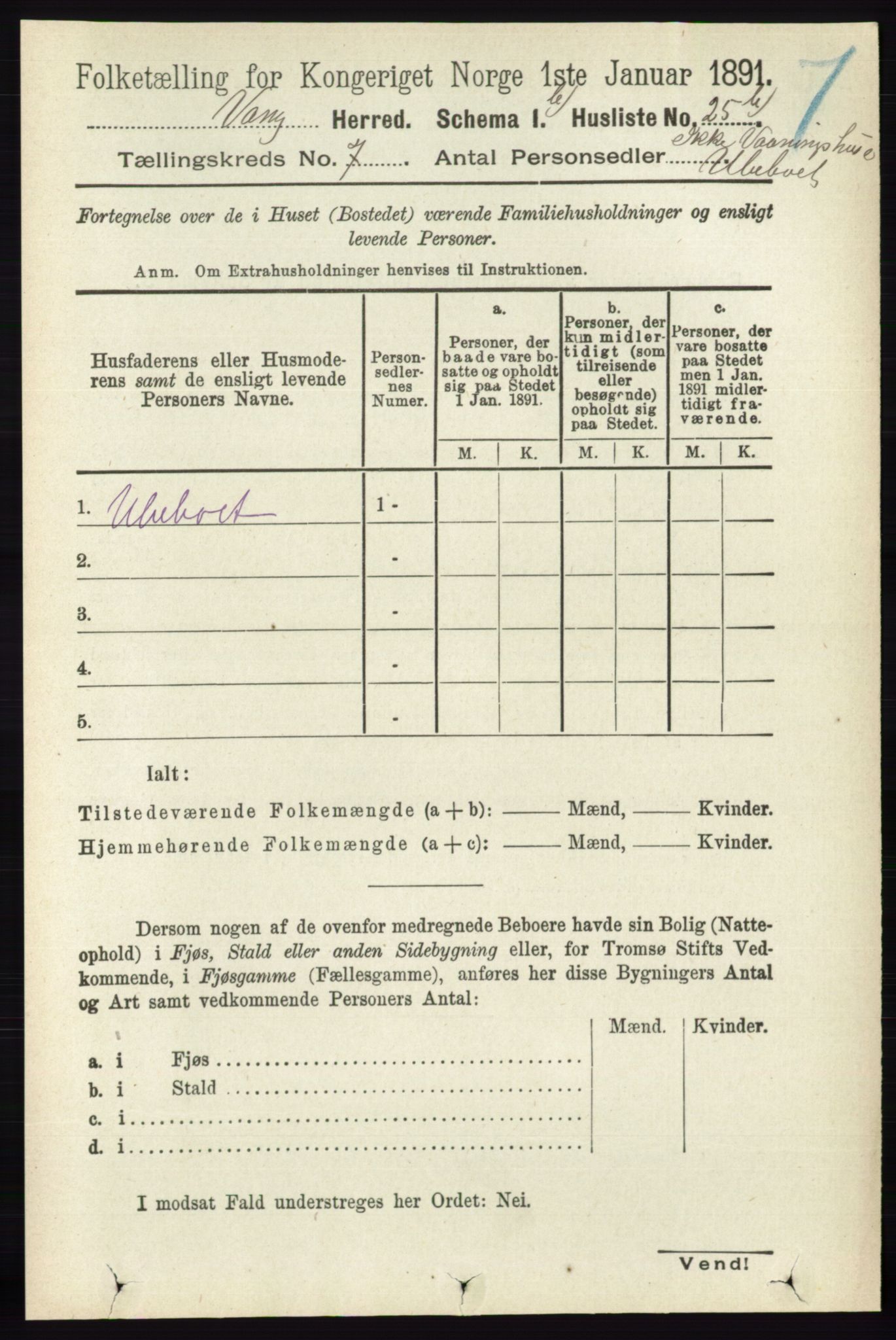 RA, 1891 census for 0414 Vang, 1891, p. 4946