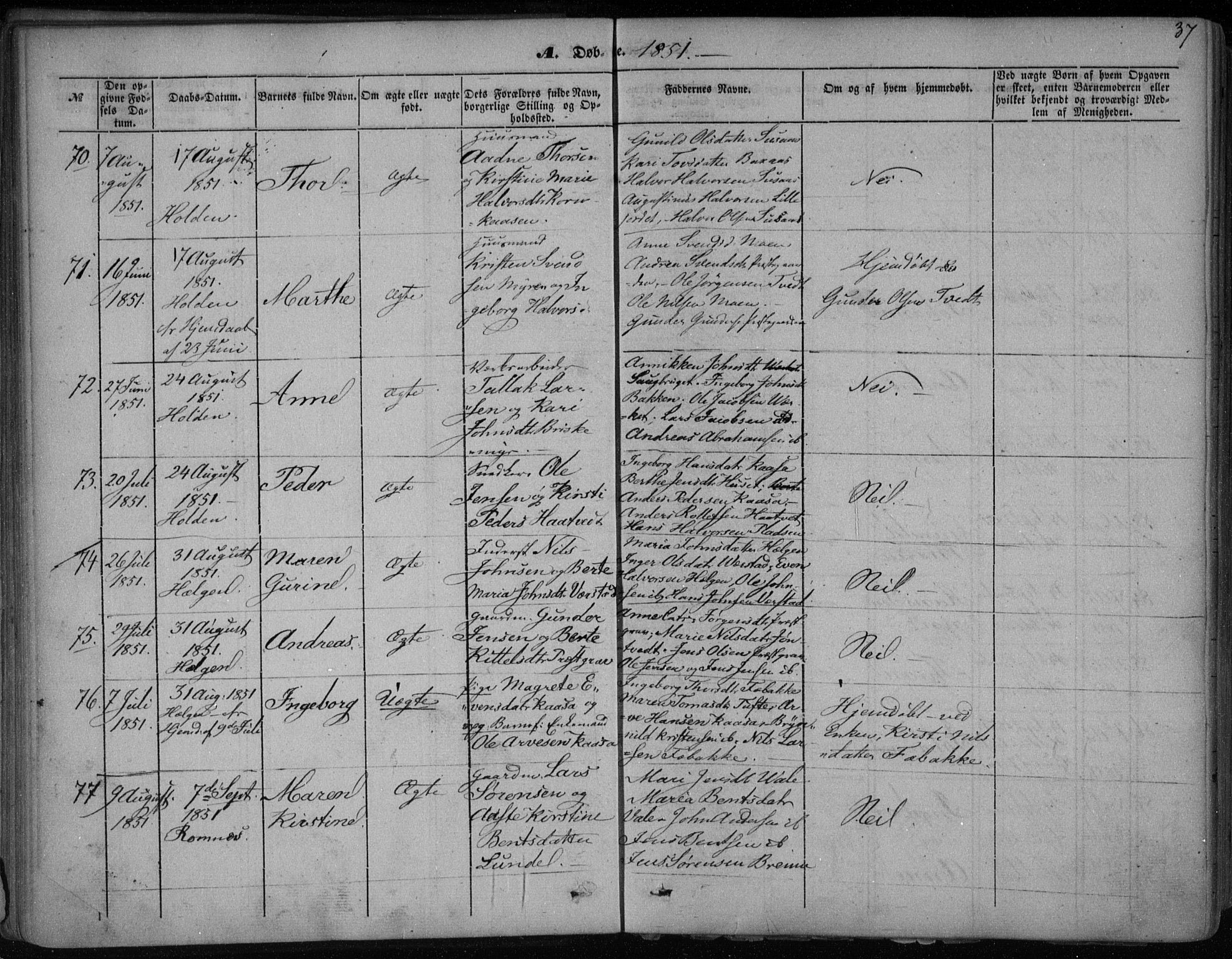 Holla kirkebøker, AV/SAKO-A-272/F/Fa/L0005: Parish register (official) no. 5, 1849-1860, p. 37