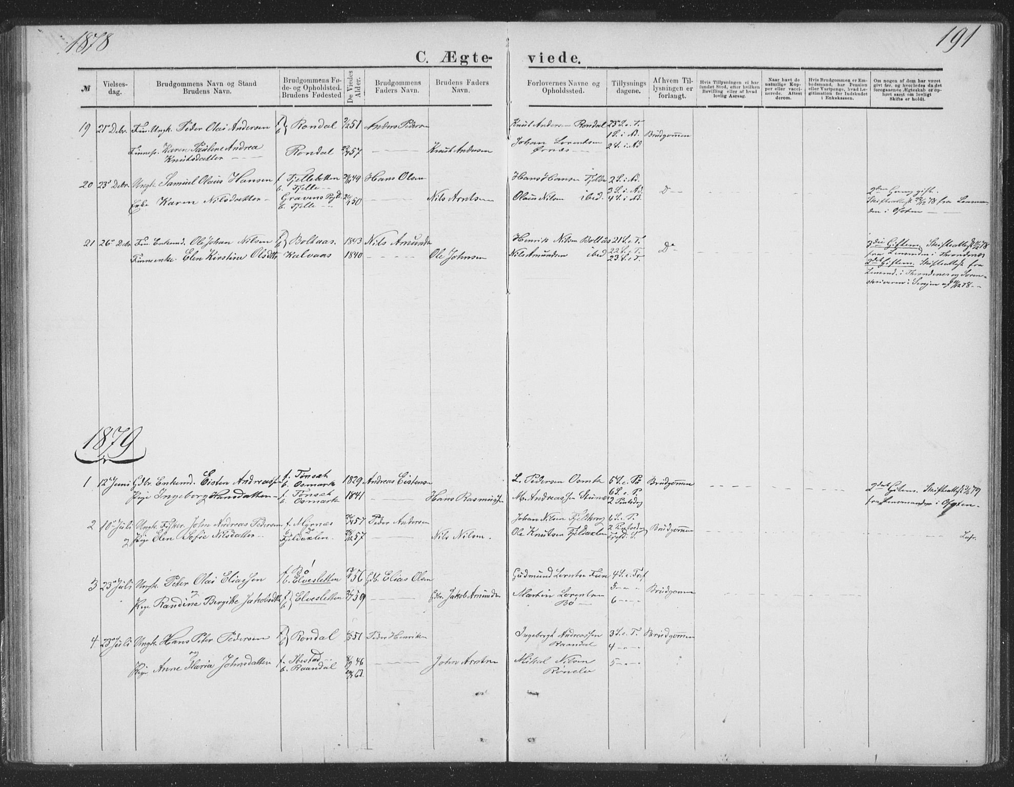 Ministerialprotokoller, klokkerbøker og fødselsregistre - Nordland, AV/SAT-A-1459/863/L0913: Parish register (copy) no. 863C03, 1877-1885, p. 191