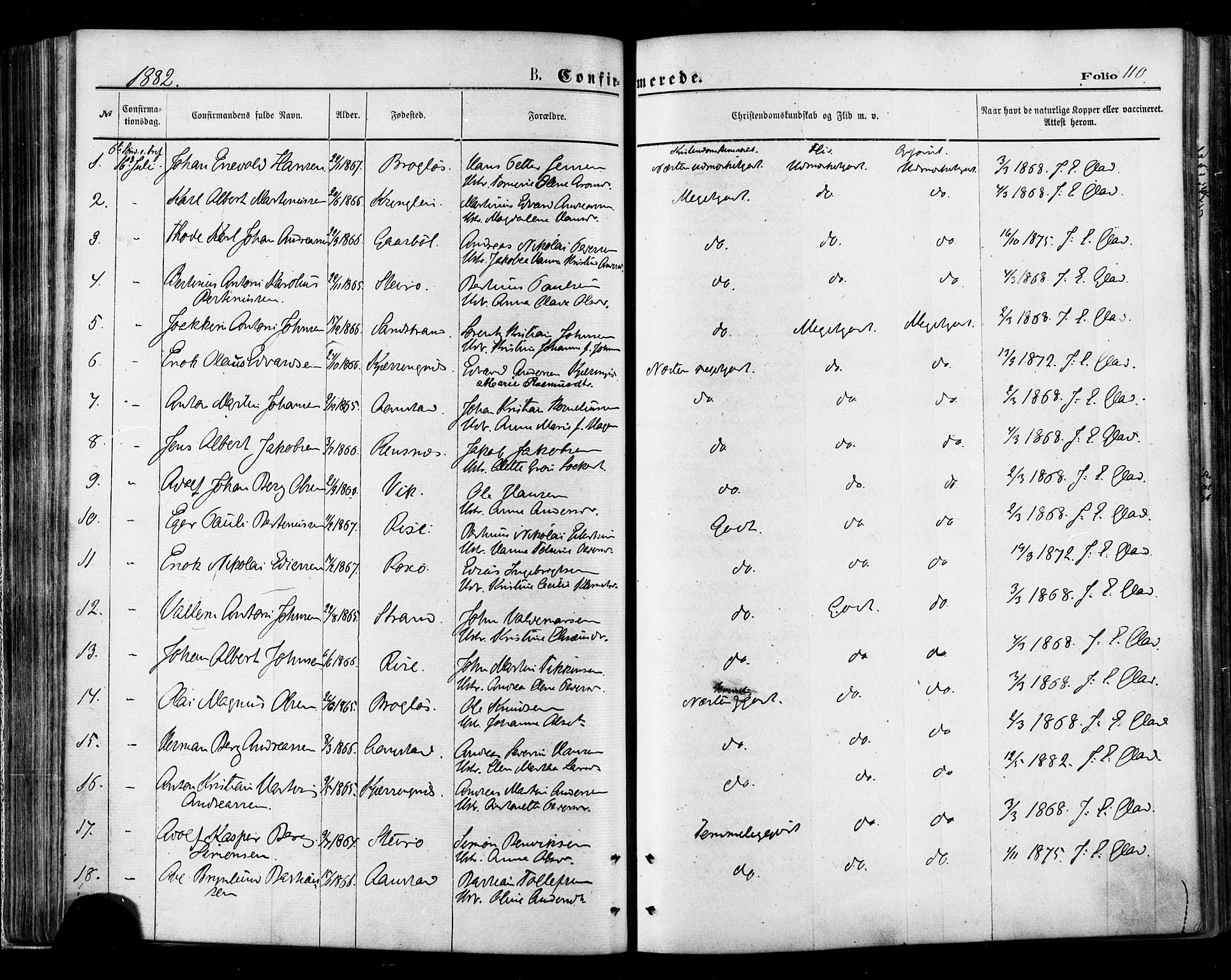 Ministerialprotokoller, klokkerbøker og fødselsregistre - Nordland, AV/SAT-A-1459/895/L1370: Parish register (official) no. 895A05, 1873-1884, p. 110