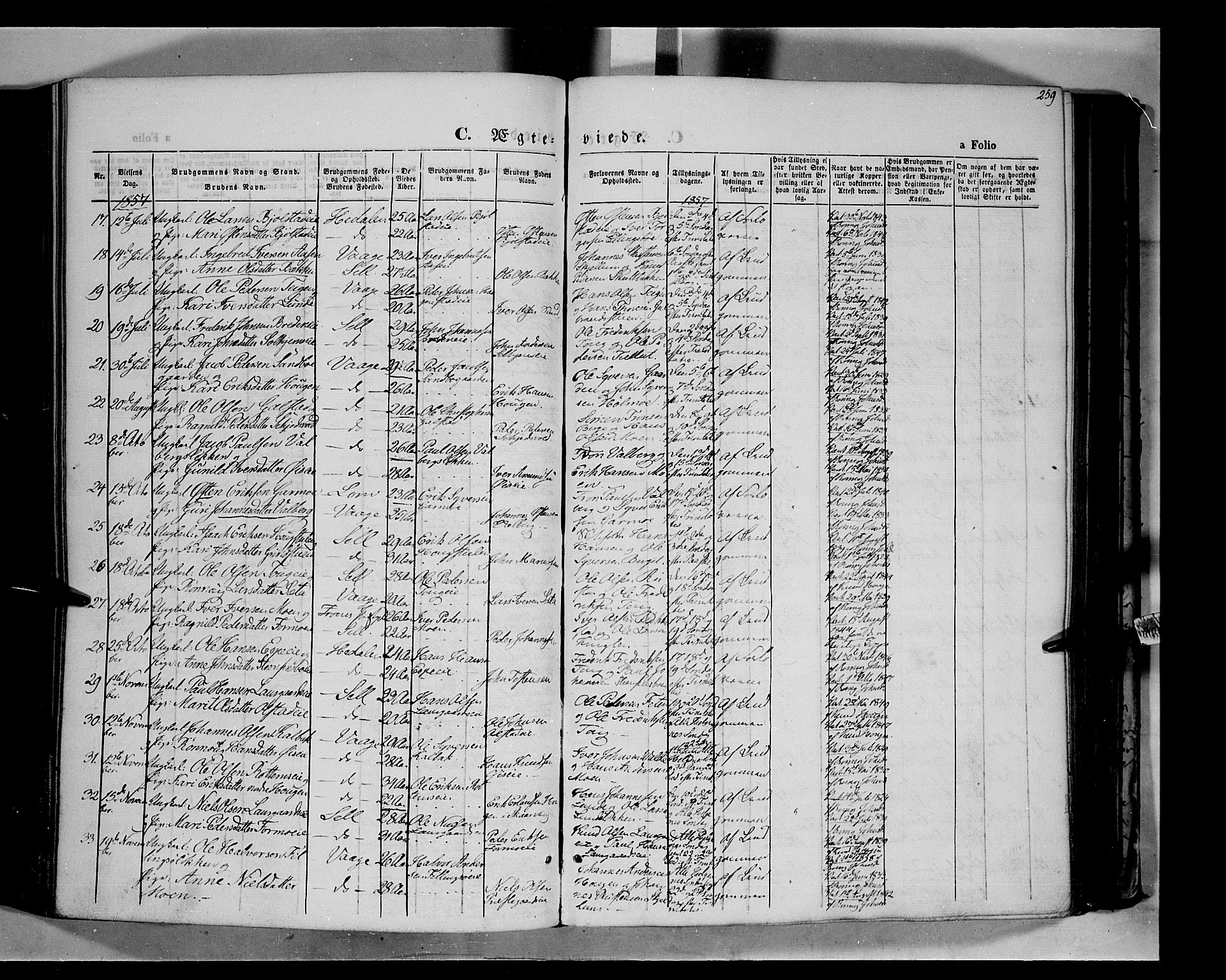 Vågå prestekontor, SAH/PREST-076/H/Ha/Haa/L0006: Parish register (official) no. 6 /1, 1856-1872, p. 259