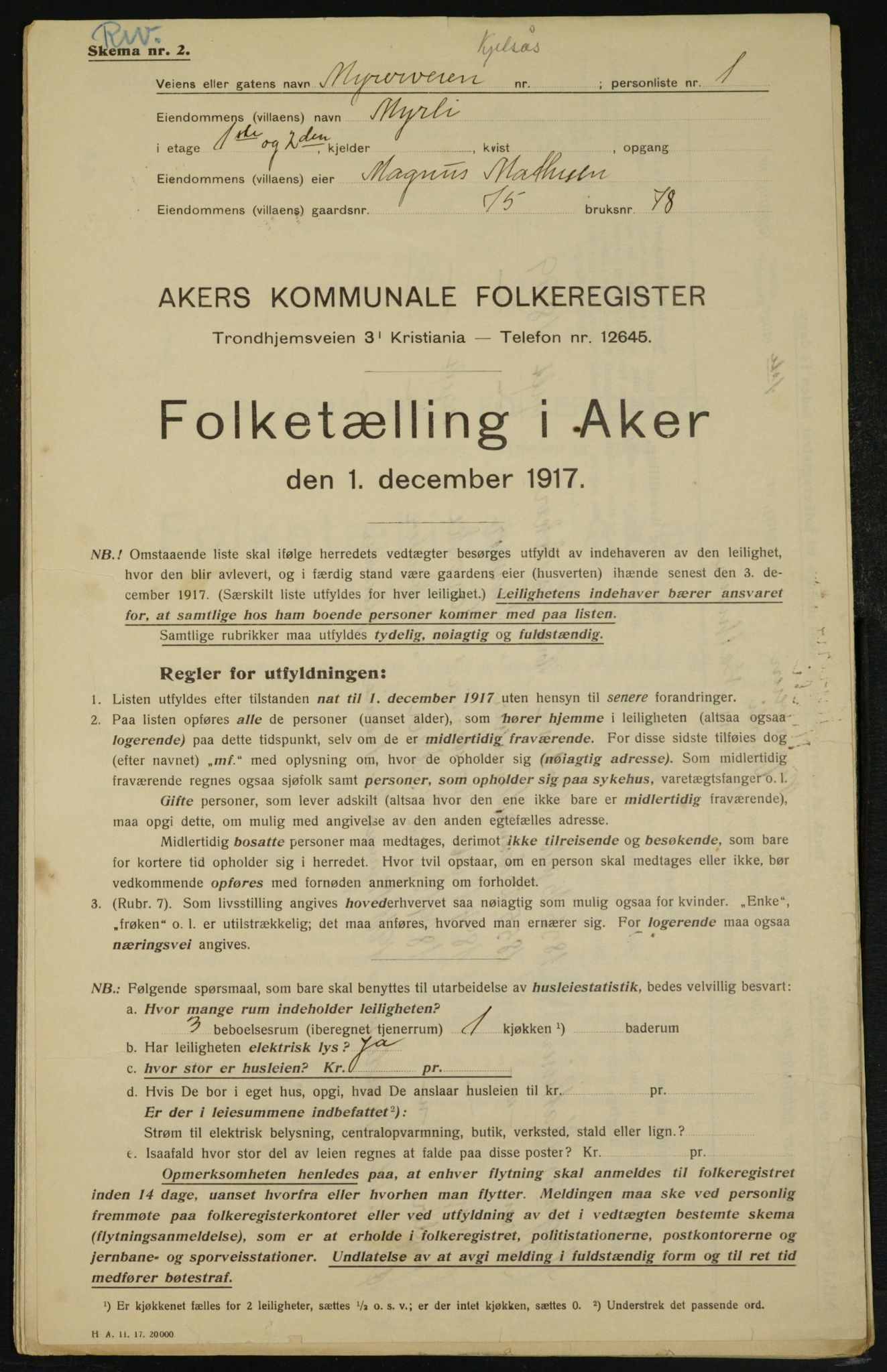 OBA, Municipal Census 1917 for Aker, 1917, p. 14178