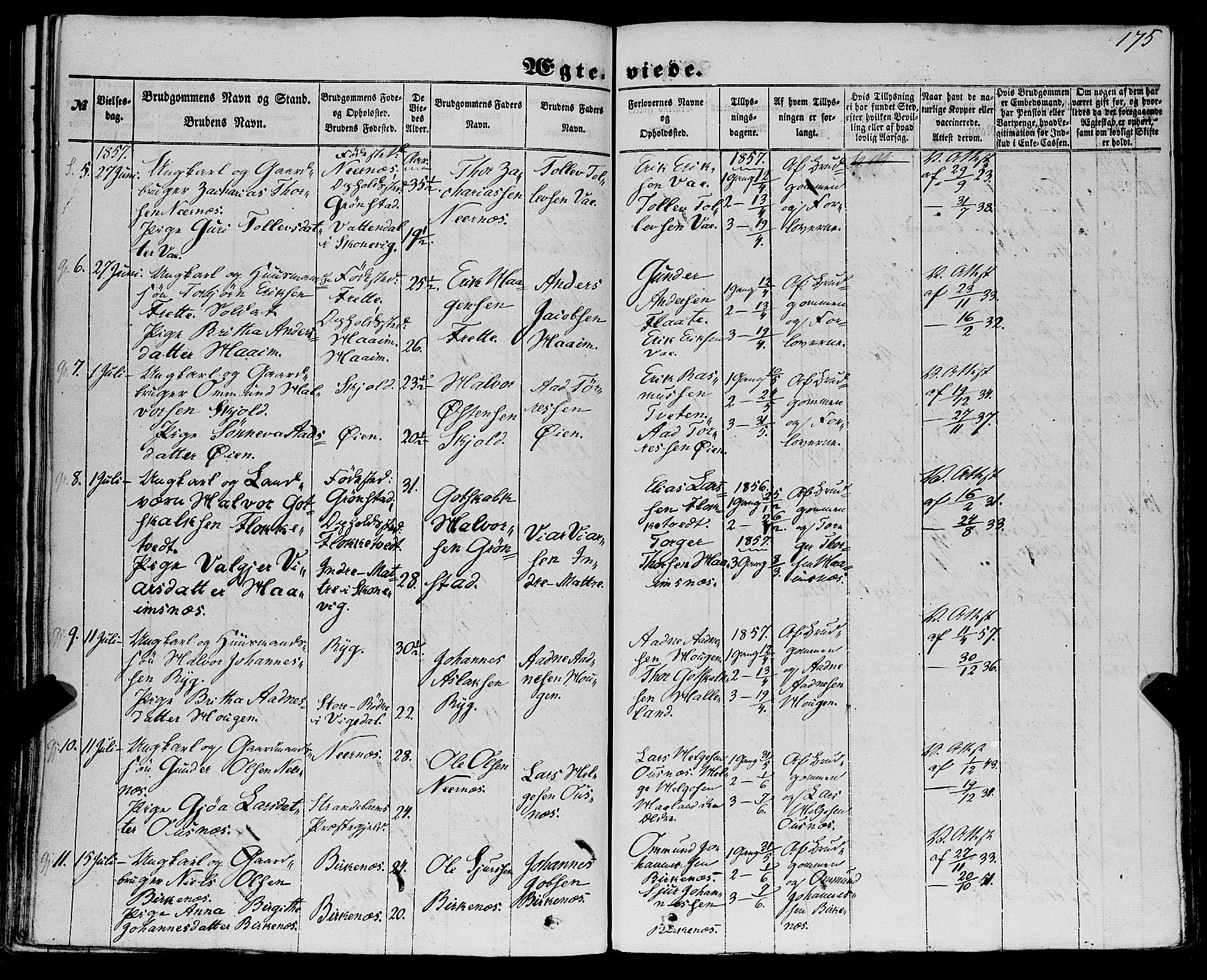 Etne sokneprestembete, AV/SAB-A-75001/H/Haa: Parish register (official) no. A 8, 1848-1862, p. 175