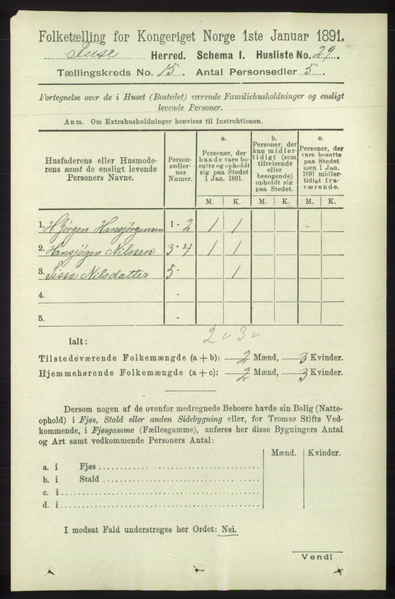 RA, 1891 census for 1241 Fusa, 1891, p. 3389