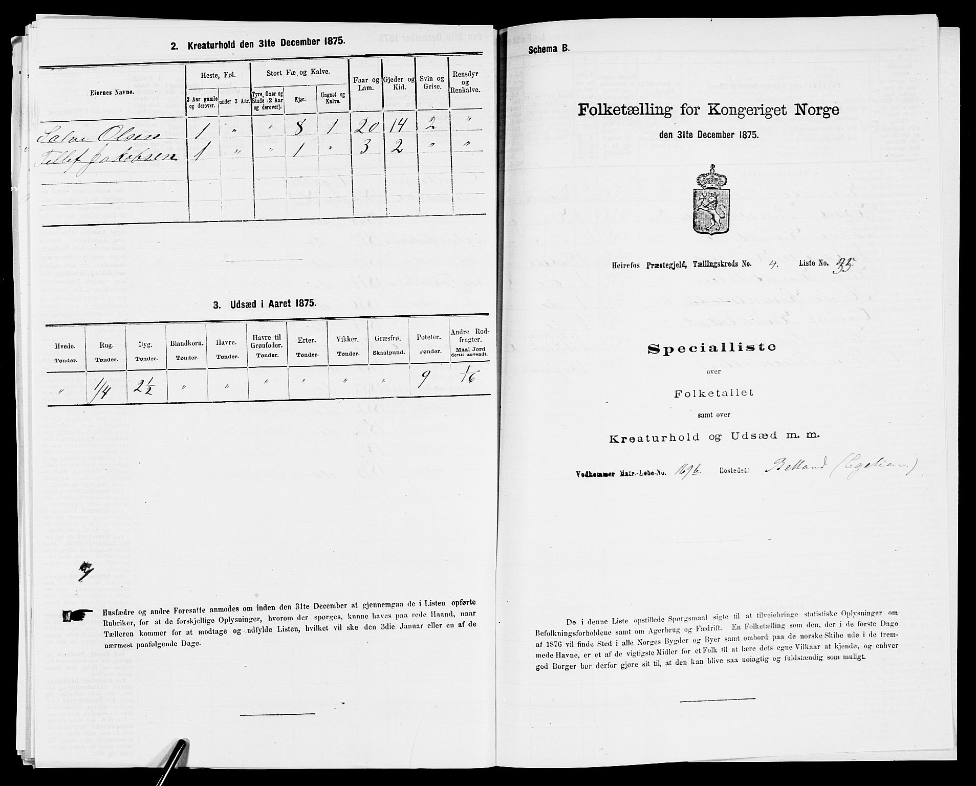 SAK, 1875 census for 0933P Herefoss, 1875, p. 382