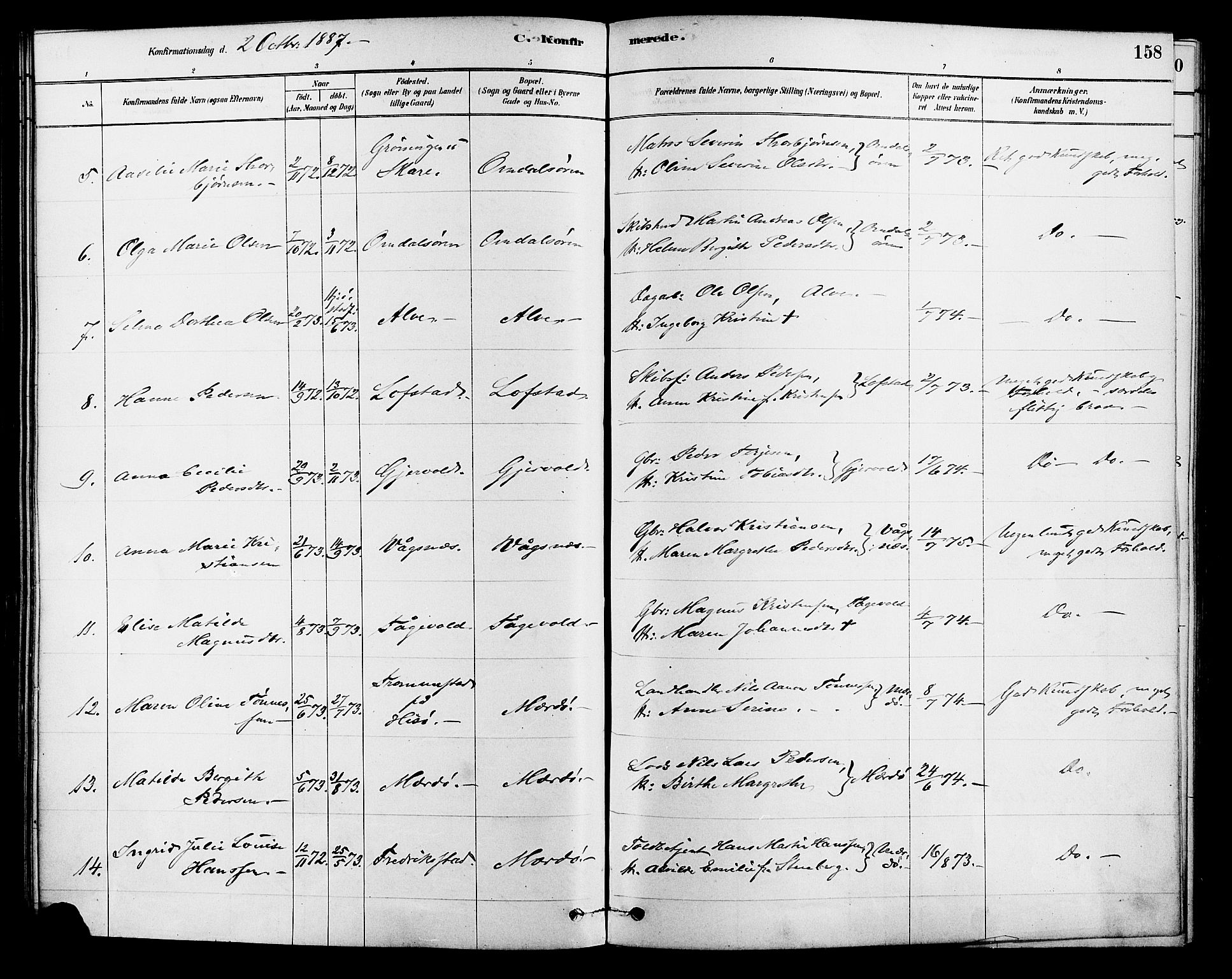 Tromøy sokneprestkontor, AV/SAK-1111-0041/F/Fa/L0009: Parish register (official) no. A 9, 1878-1896, p. 158