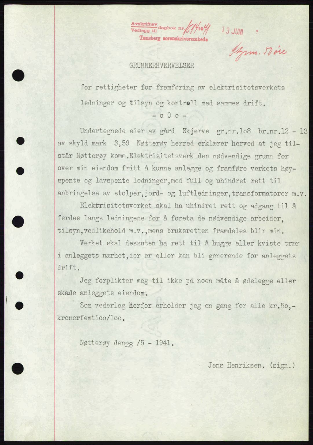 Tønsberg sorenskriveri, AV/SAKO-A-130/G/Ga/Gaa/L0010: Mortgage book no. A10, 1941-1941, Diary no: : 1514/1941