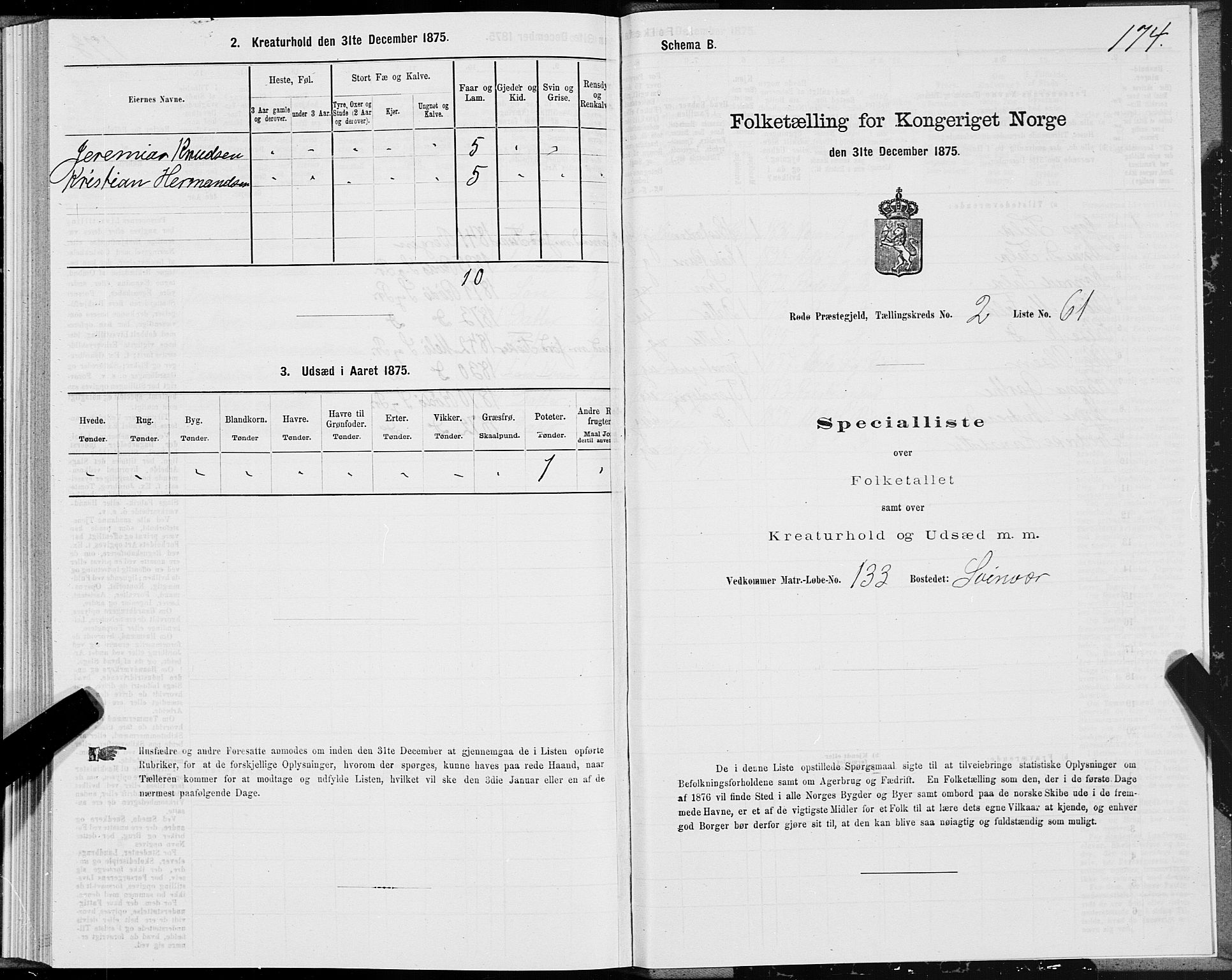 SAT, 1875 census for 1836P Rødøy, 1875, p. 1174