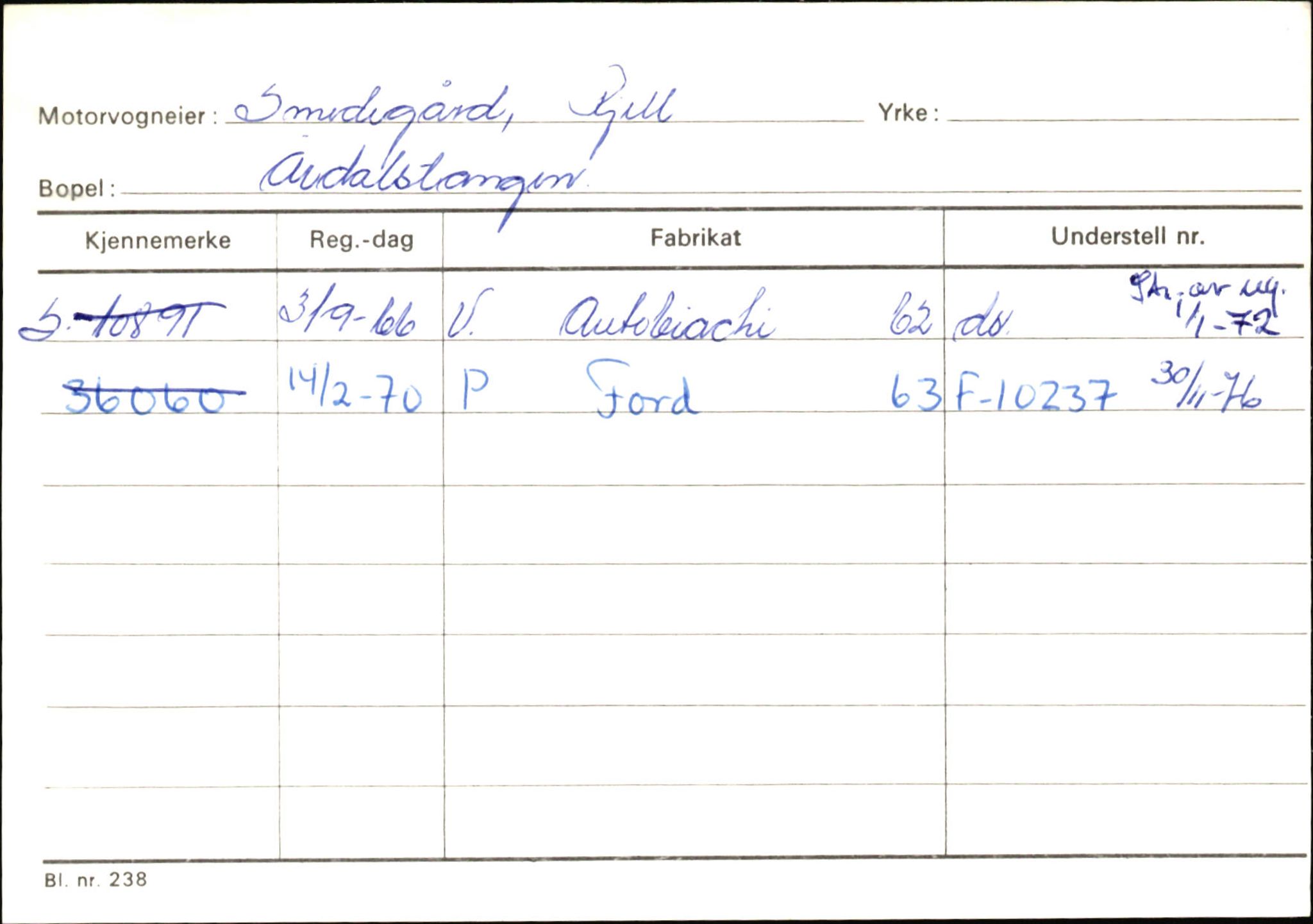 Statens vegvesen, Sogn og Fjordane vegkontor, SAB/A-5301/4/F/L0146: Registerkort Årdal R-Å samt diverse kort, 1945-1975, p. 472