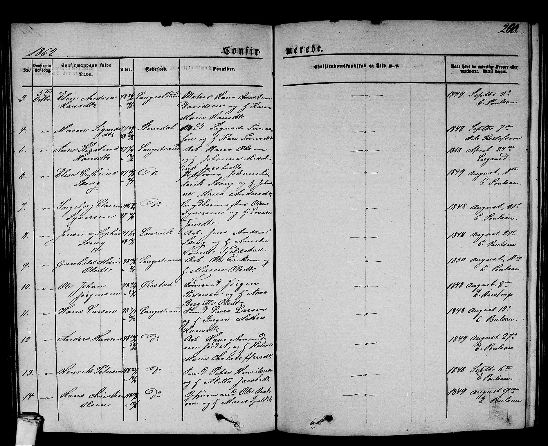 Larvik kirkebøker, AV/SAKO-A-352/G/Gb/L0002: Parish register (copy) no. II 2, 1843-1866, p. 200