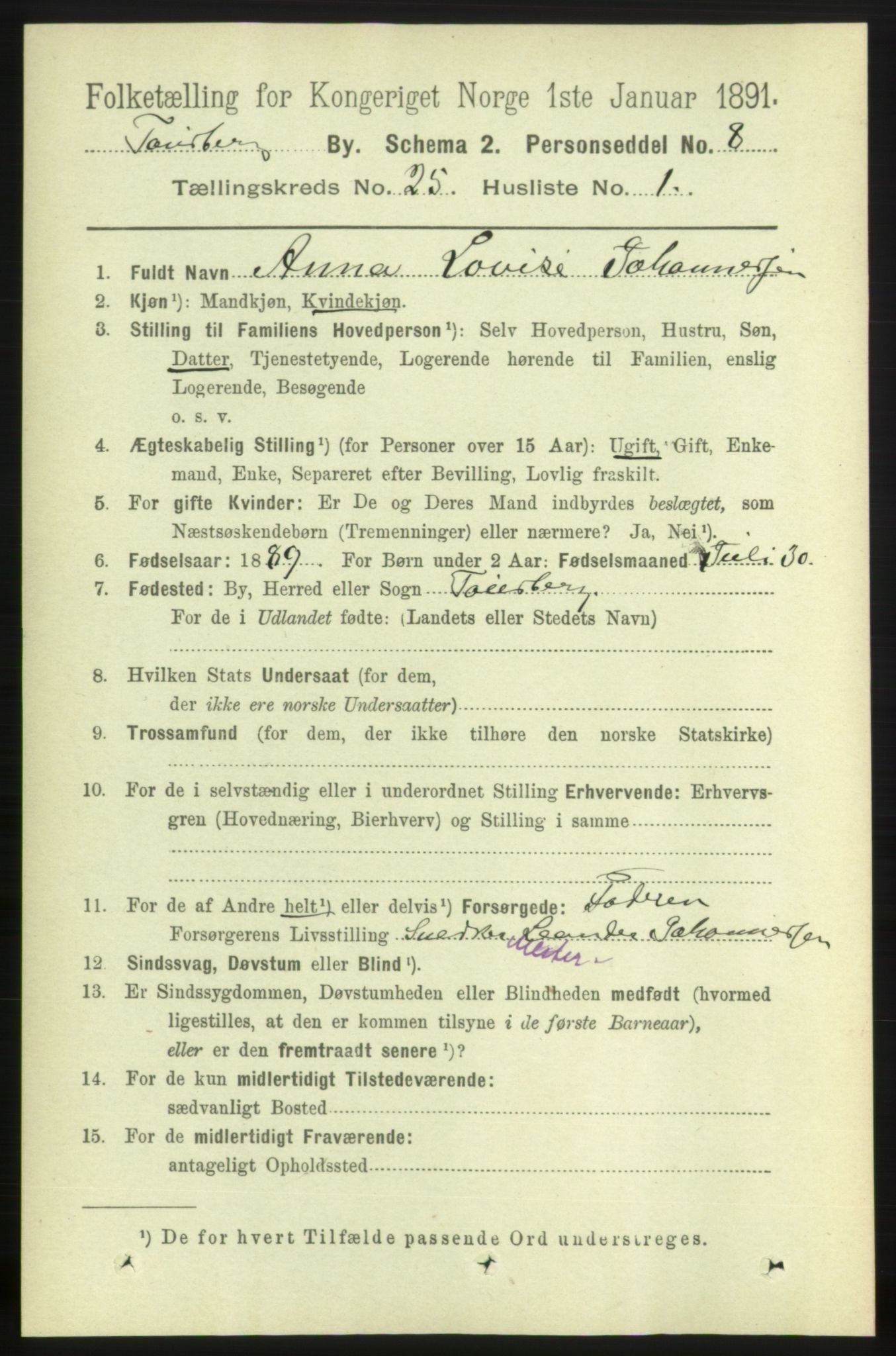 RA, 1891 census for 0705 Tønsberg, 1891, p. 6478