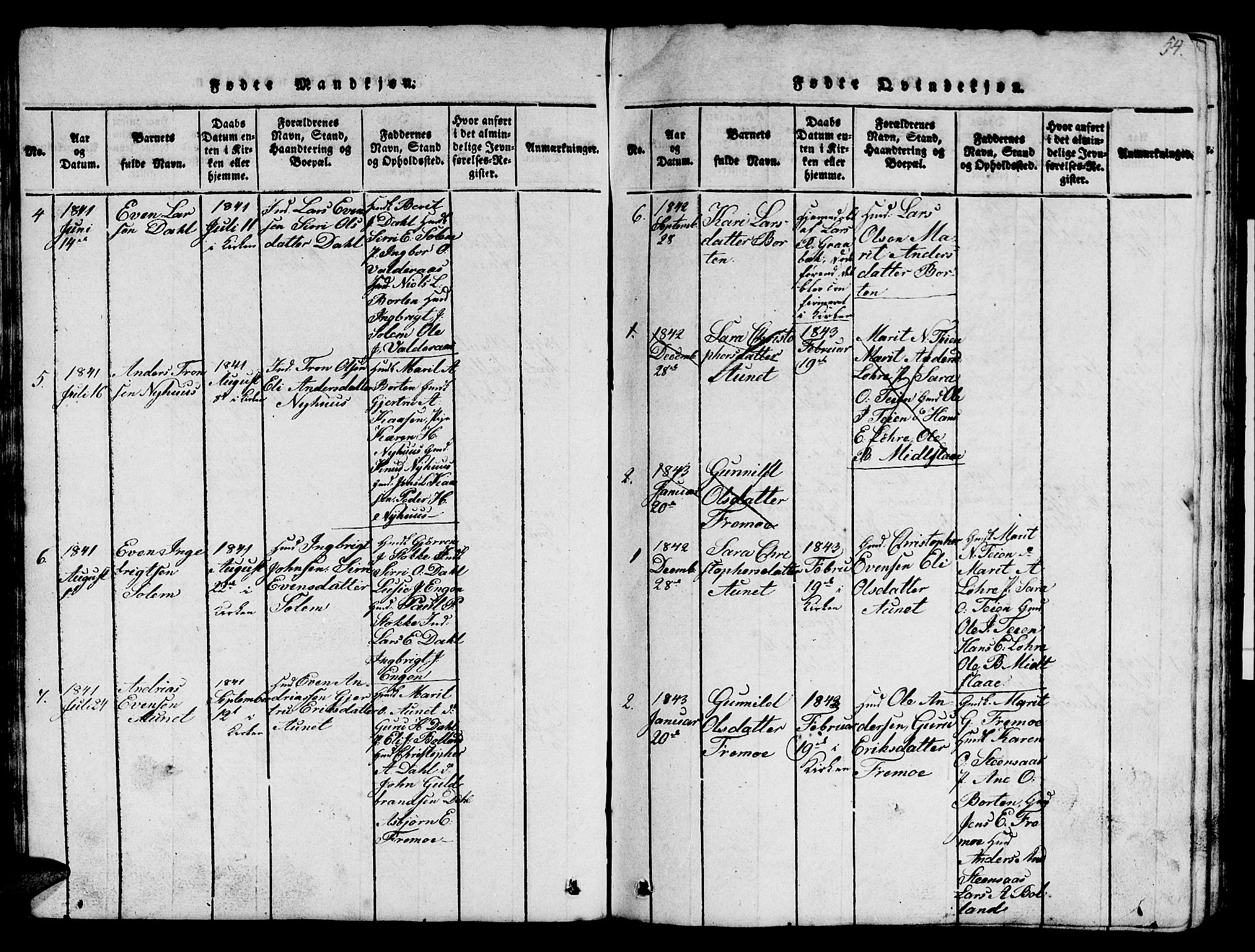Ministerialprotokoller, klokkerbøker og fødselsregistre - Sør-Trøndelag, SAT/A-1456/693/L1121: Parish register (copy) no. 693C02, 1816-1869, p. 54