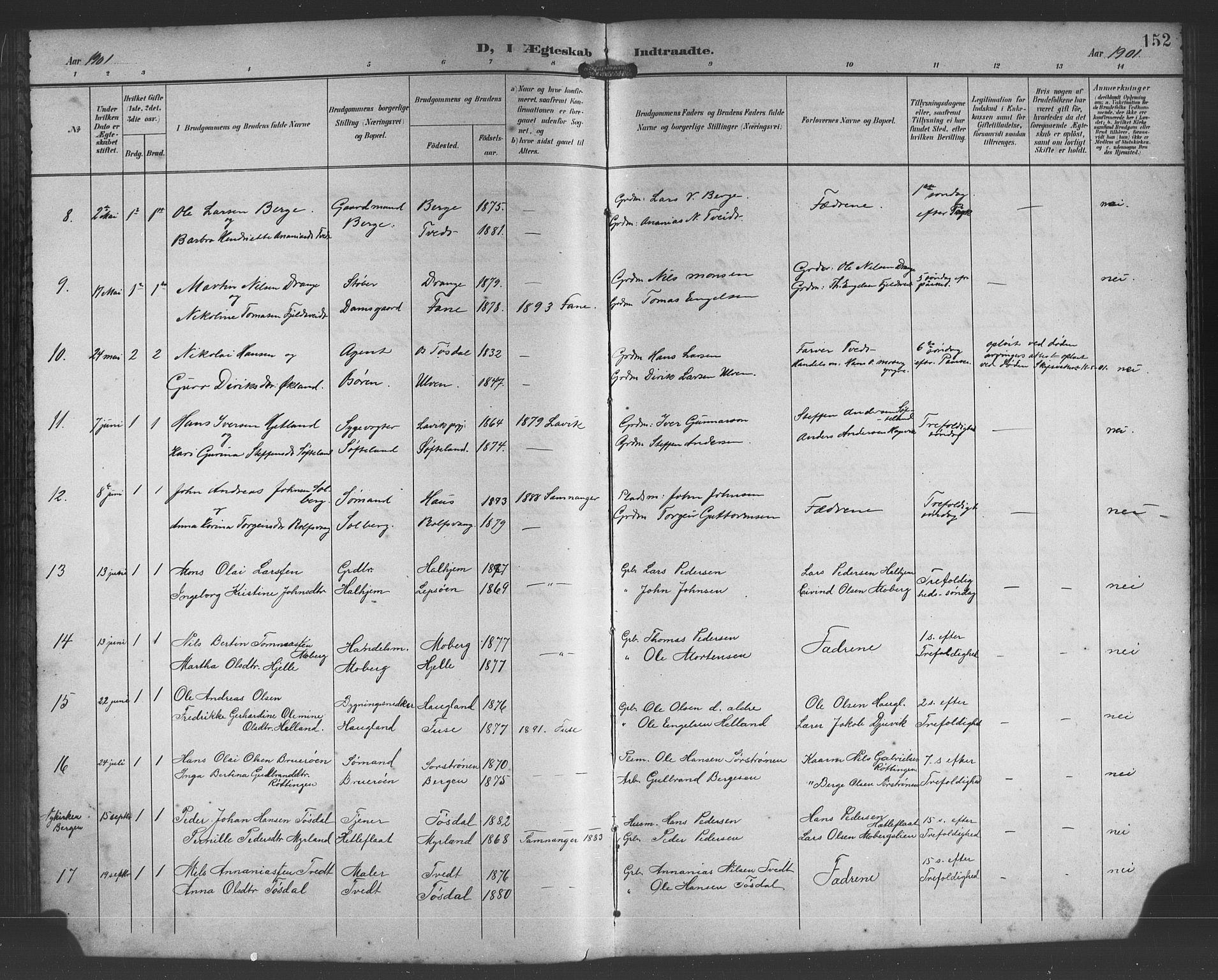 Os sokneprestembete, SAB/A-99929: Parish register (copy) no. A 3, 1897-1913, p. 152