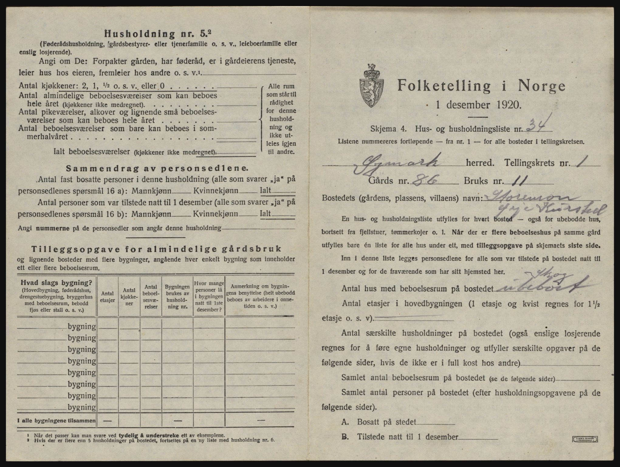 SAO, 1920 census for Øymark, 1920, p. 73