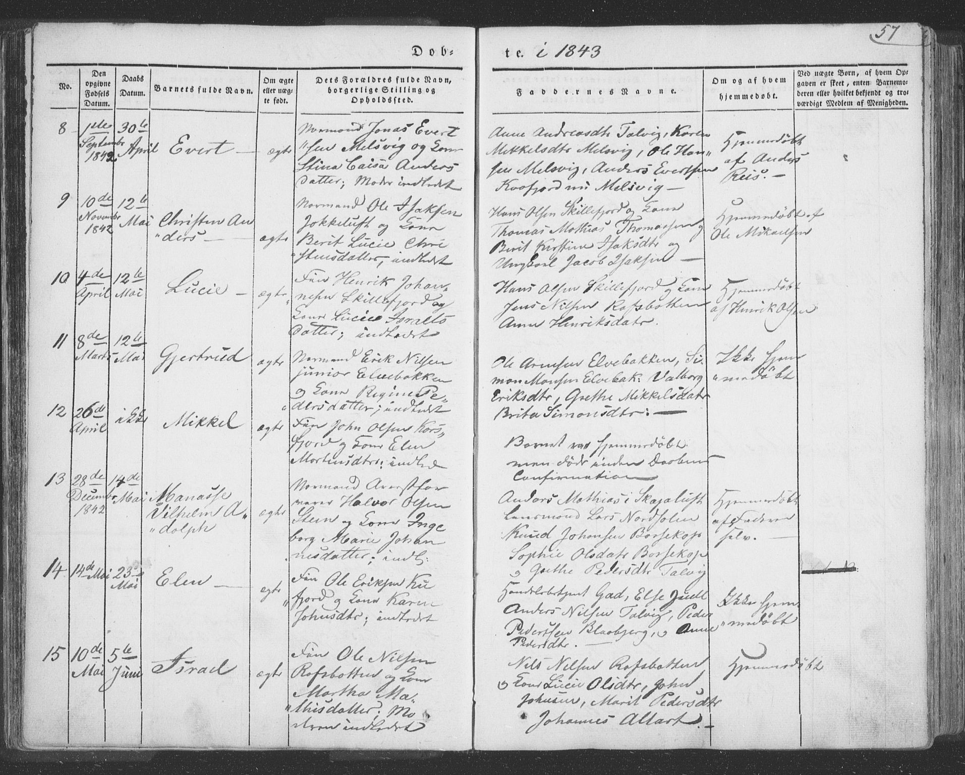 Talvik sokneprestkontor, AV/SATØ-S-1337/H/Ha/L0009kirke: Parish register (official) no. 9, 1837-1852, p. 57