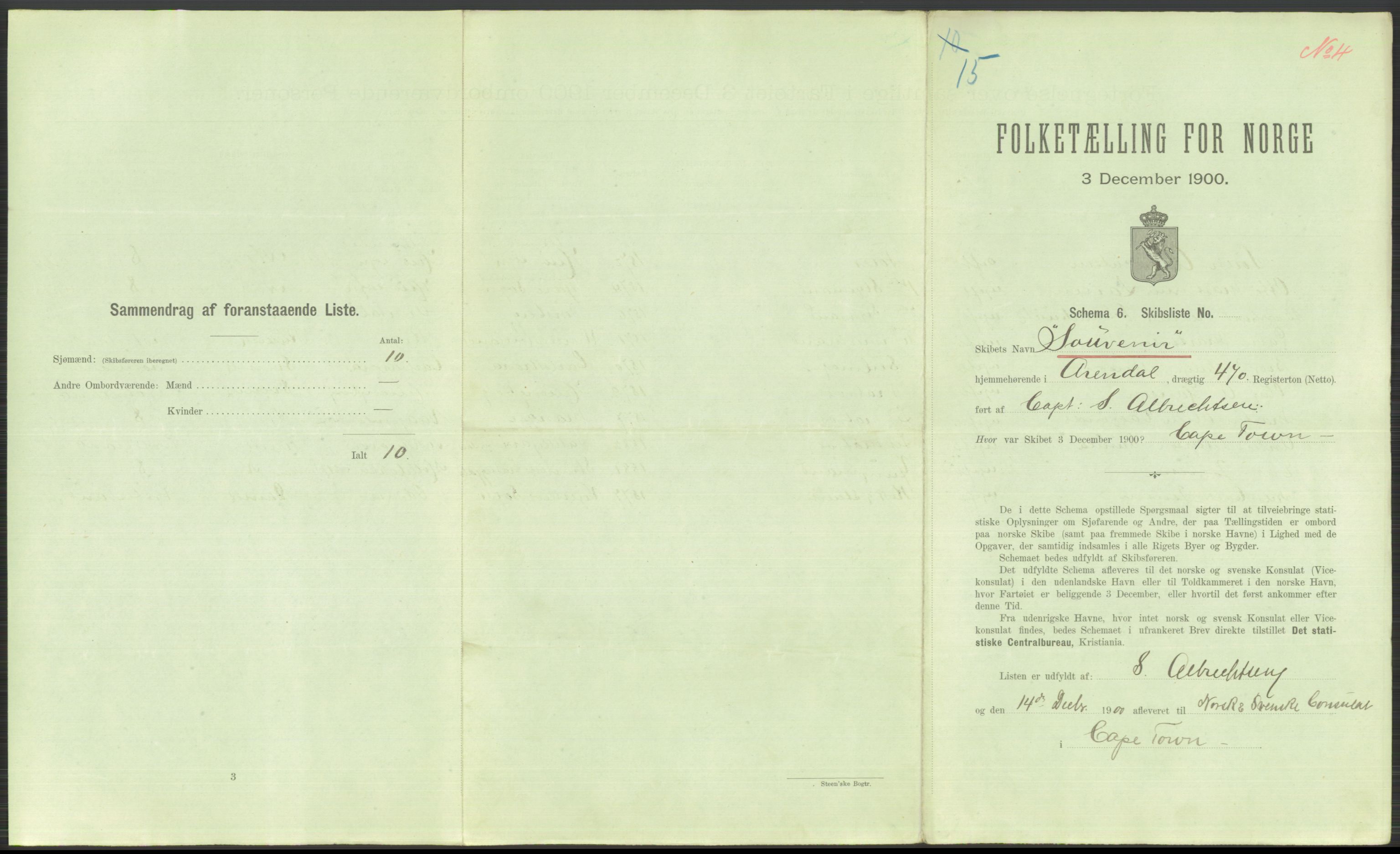 RA, 1900 Census - ship lists from ships in Norwegian harbours, harbours abroad and at sea, 1900, p. 5085