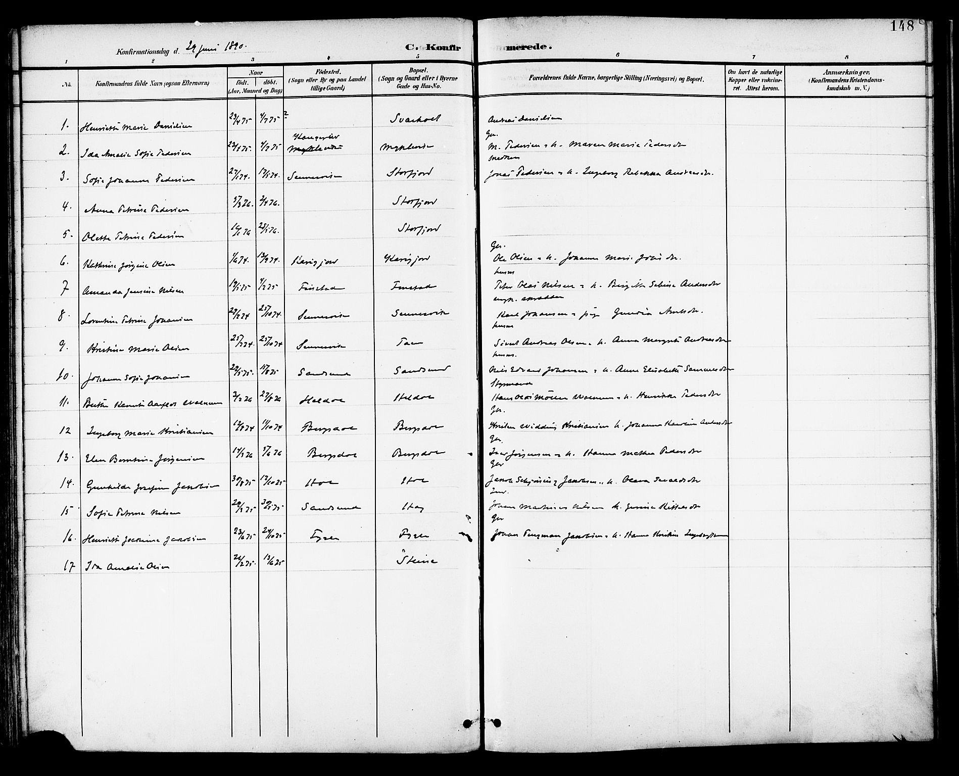 Ministerialprotokoller, klokkerbøker og fødselsregistre - Nordland, AV/SAT-A-1459/882/L1179: Parish register (official) no. 882A01, 1886-1898, p. 148